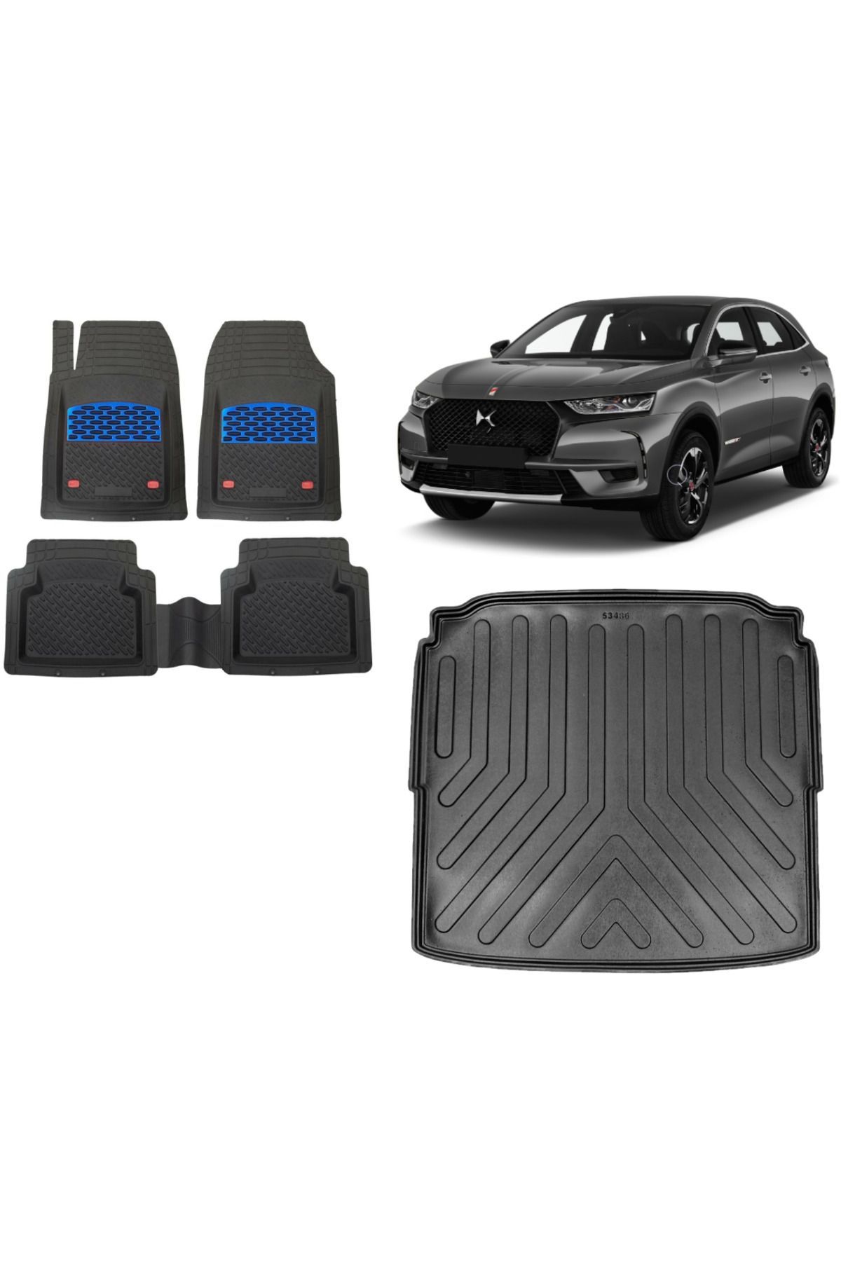 DS 7 Crossback 2024 Model Alt 3D Bagaj Havuzu+3D Havuzlu Safir Mavi Kromlu Paspas