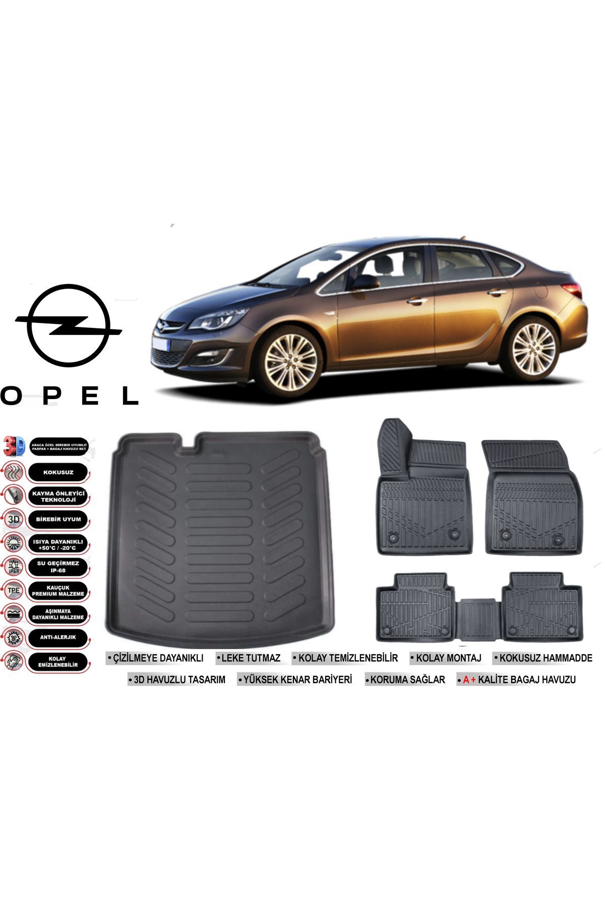 Opel Astra J Sedan 2010 Model Bagaj Havuzu Araca Özel Siyah Havuzlu Paspas Takımı Sett