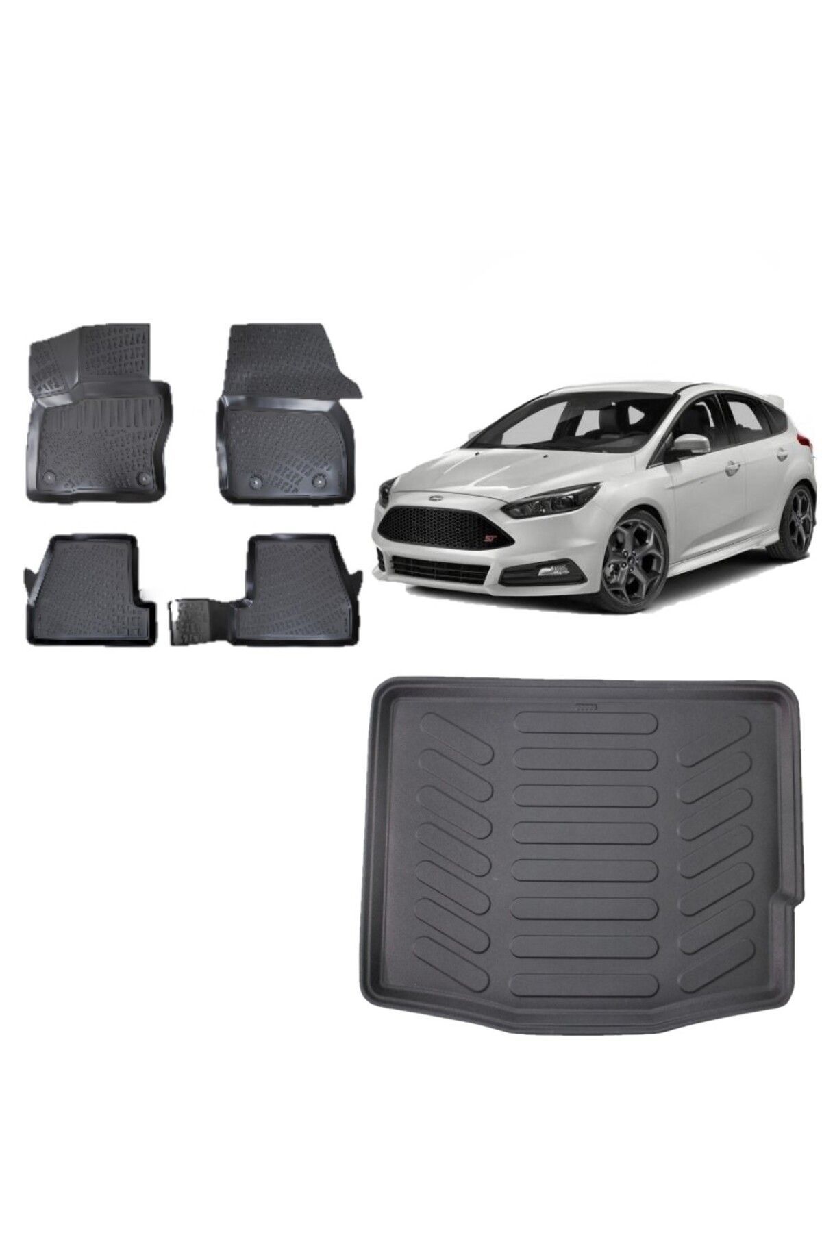 Focus 3.5 Hatchback 2015 Model 3D Bagaj Havuzu+3D Havuzlu Araca Özel Paspas Takımı