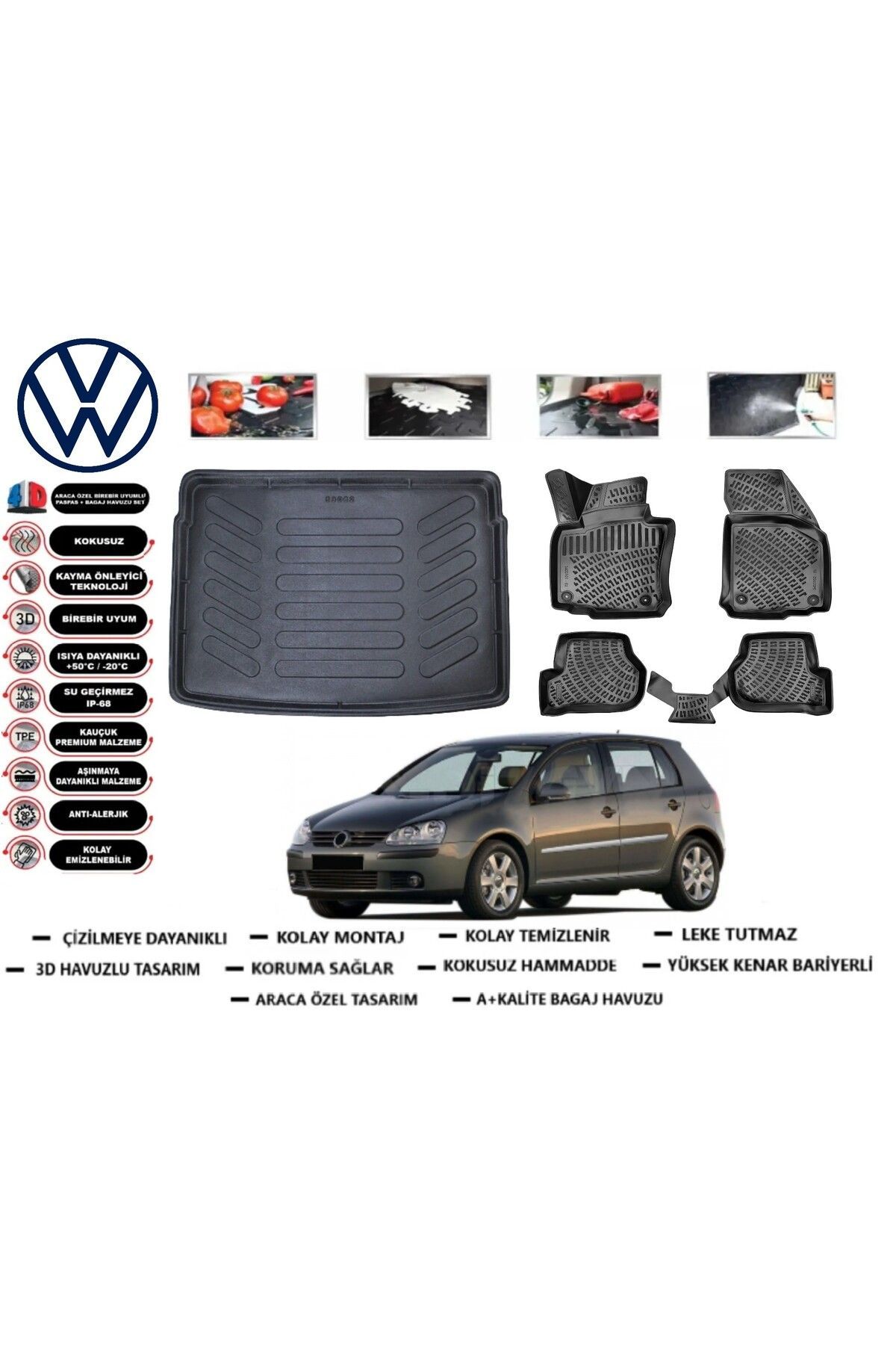 Volkswagen Golf 5 2007 Model Bagaj Havuzu Araca Özel Paspas Takımı Prrox