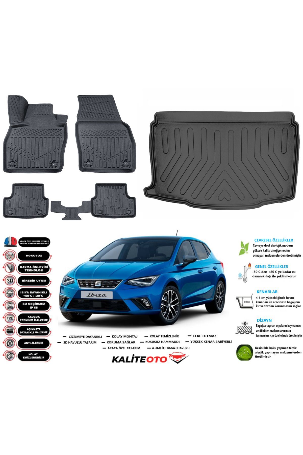 Seat Ibıza 2024 Model Alt Esnek Bagaj Havuzu Araca Özel Siyah Paspas Takımı