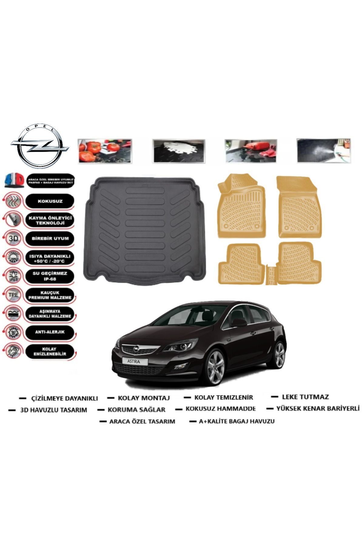Opel Astra J HB 2010 Model Bagaj Havuzu(paspası)+Araca Özel Bej Paspas Takımı Flex