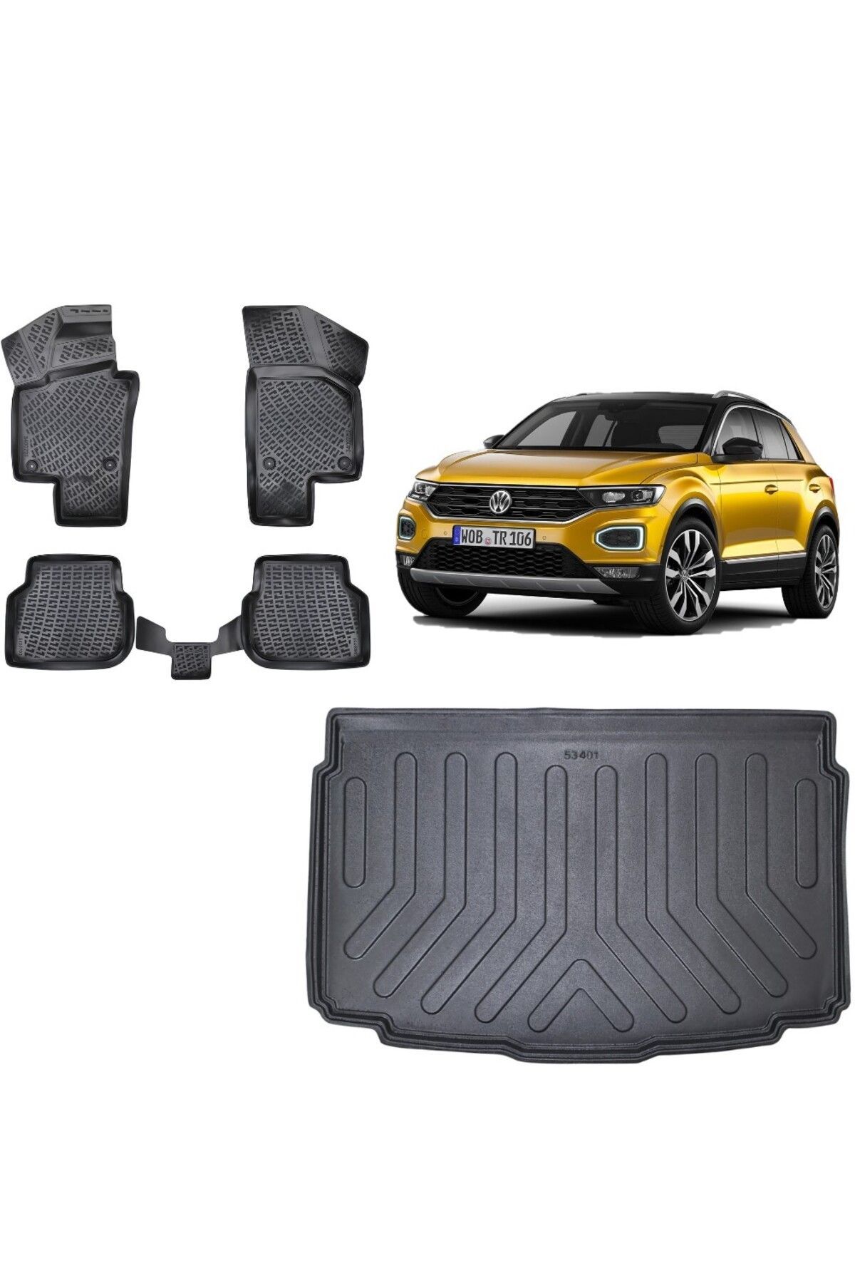Volkswagen T-Roc Alt Kademe 2021 Model 3D Bagaj Havuzu+3D Havuzlu Araca Özel Paspas Takımı