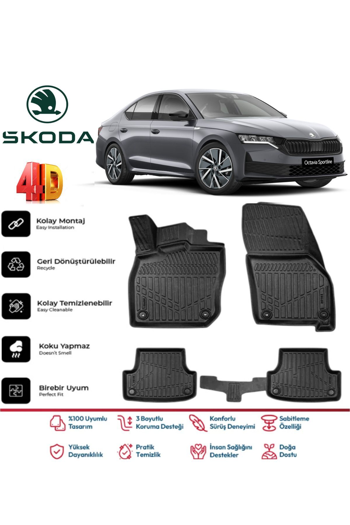 Skoda Octavia 2021 Model 4D Havuzlu Paspas