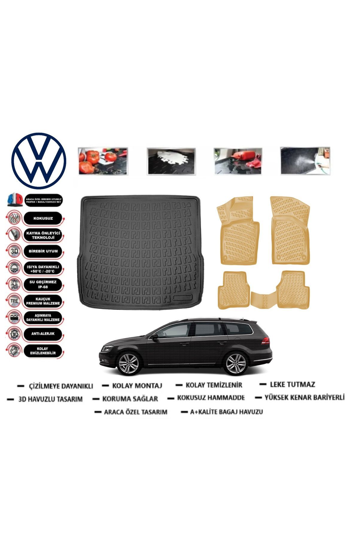 Volkswagen Passat B7 Variant 2014 Model Bagaj Havuzu(paspası)+Araca Özel Bej Paspas Takımı Flex