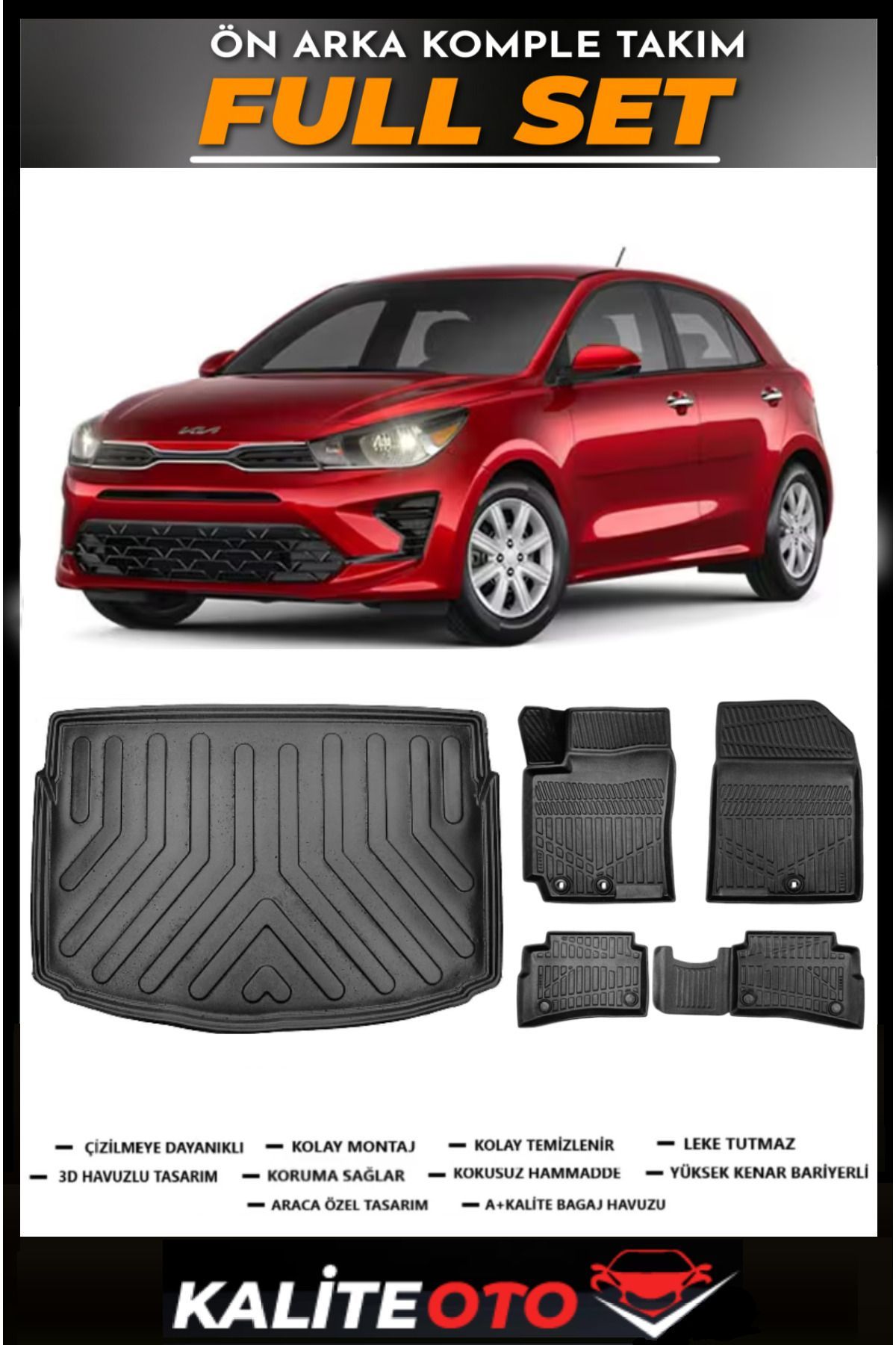 Kia Rio Hatchback Bagaj Havuzu+4.5D Havuzlu Paspas Seti 2018 Model