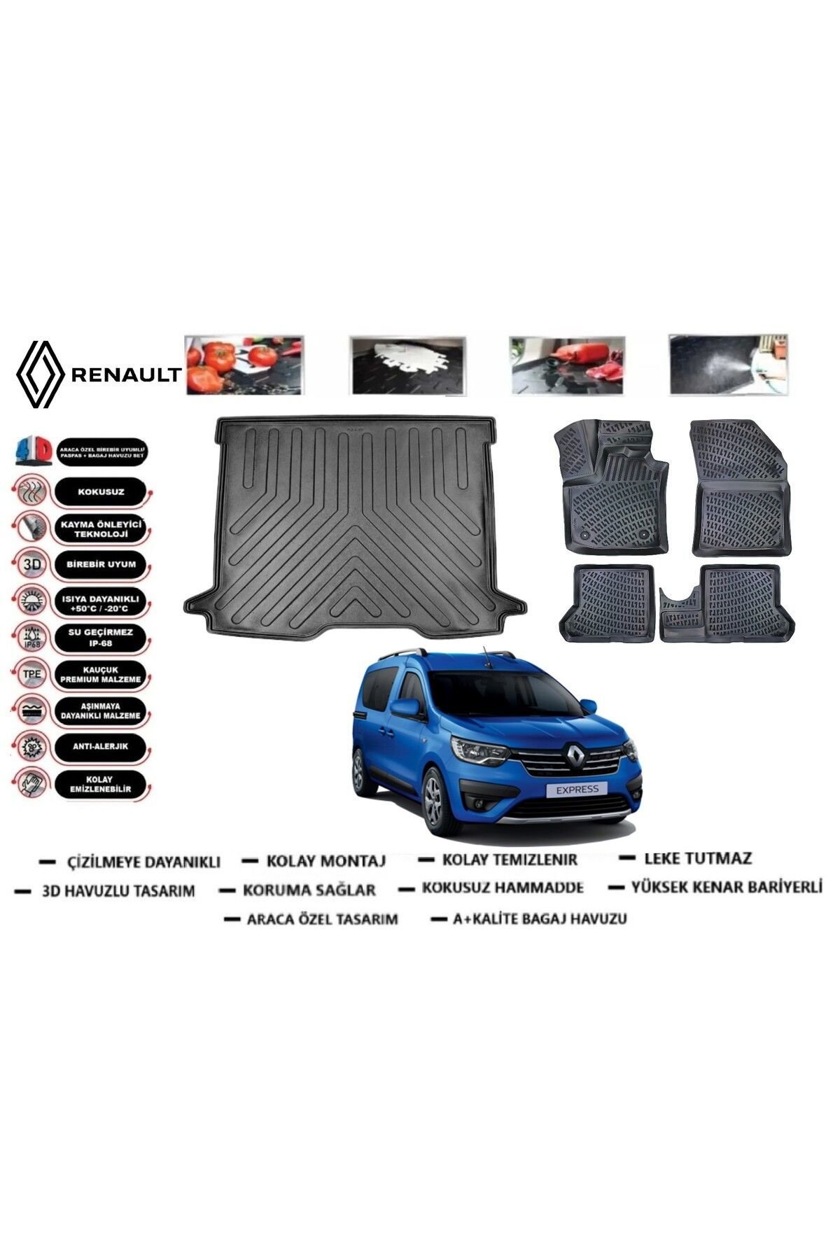 Renault Express 2022 Model Bagaj Havuzu Araca Özel Paspas Takımı Prrox