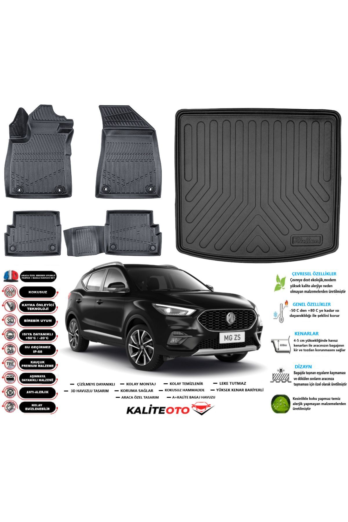 MG ZS 2021 Model Üst Esnek Bagaj Havuzu Araca Özel Siyah Paspas Takımı
