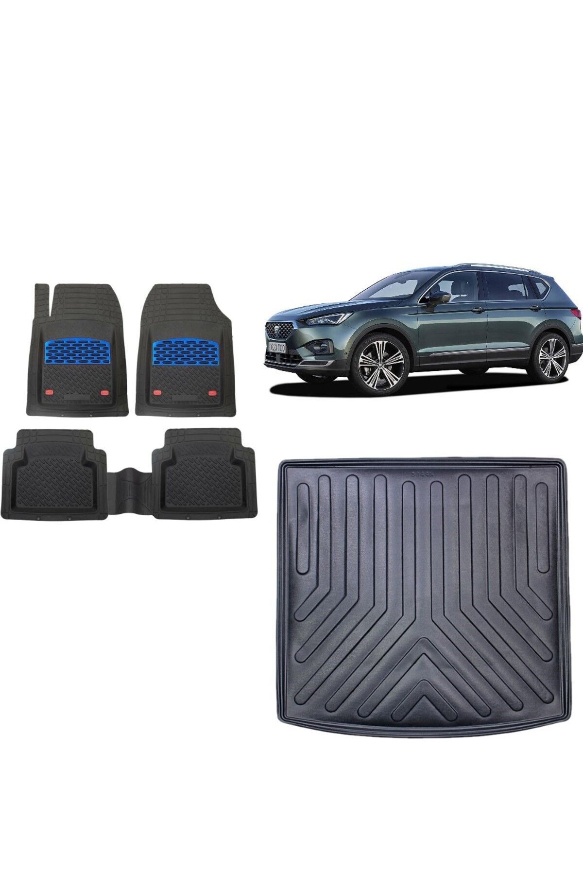 Seat Tarraco 5 Koltuk 2022 Model Bagaj Havuzu+3D Havuzlu Safir Mavi Kromlu Paspas
