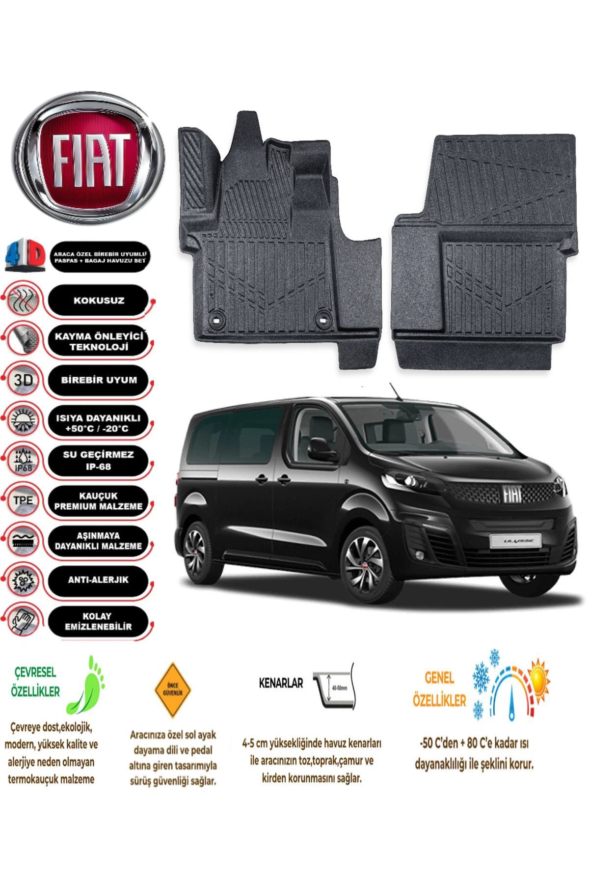 Fiat Ulysee 2024 Model 4D Araca Özel Havuzlu Paspas Takımı