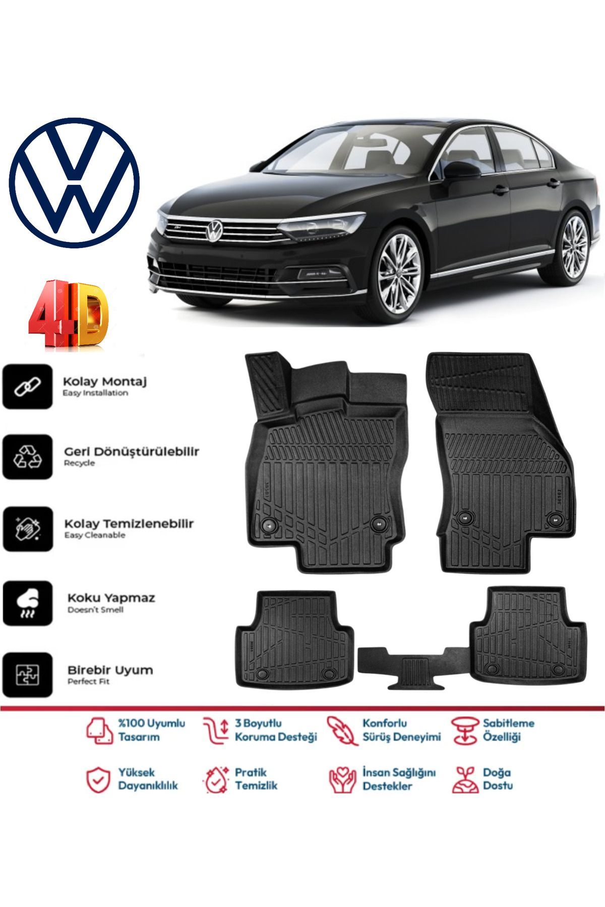 Volkswagen Passat B8 Sedan 2021 Model 4D Havuzlu Paspas