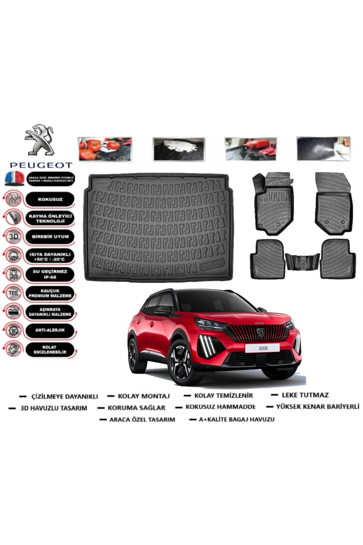 Peugeot 2008 2025 Model Alt Bagaj Havuzu Araca Özel Paspas Takımı Prrox