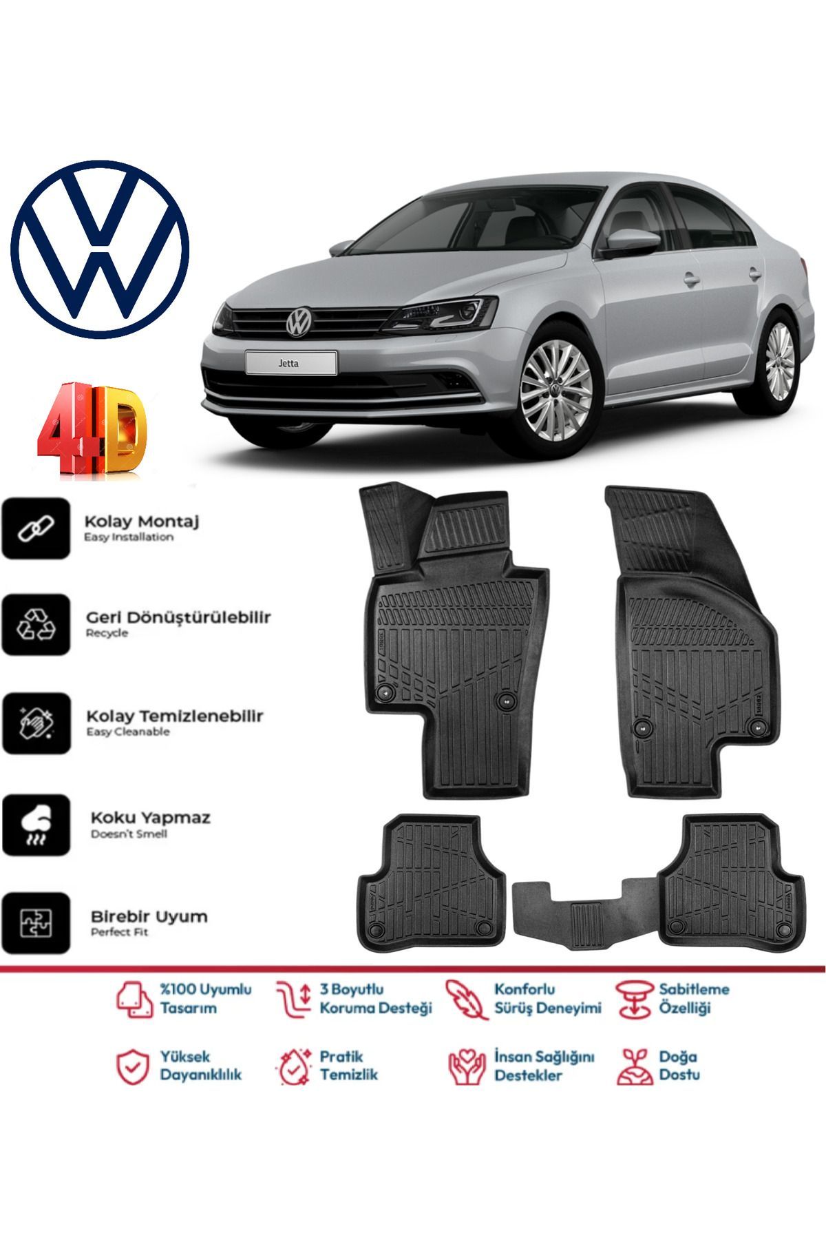 Volkswagen Jetta 2018 Model 4D Havuzlu Paspas