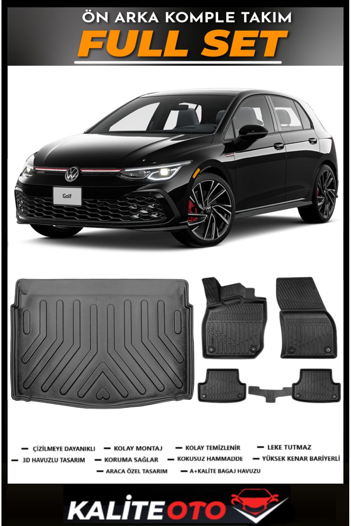 Volkswagen Golf 8 Manuel Alt Bagaj Havuzu+4.5D Havuzlu Paspas Seti 2023 Model