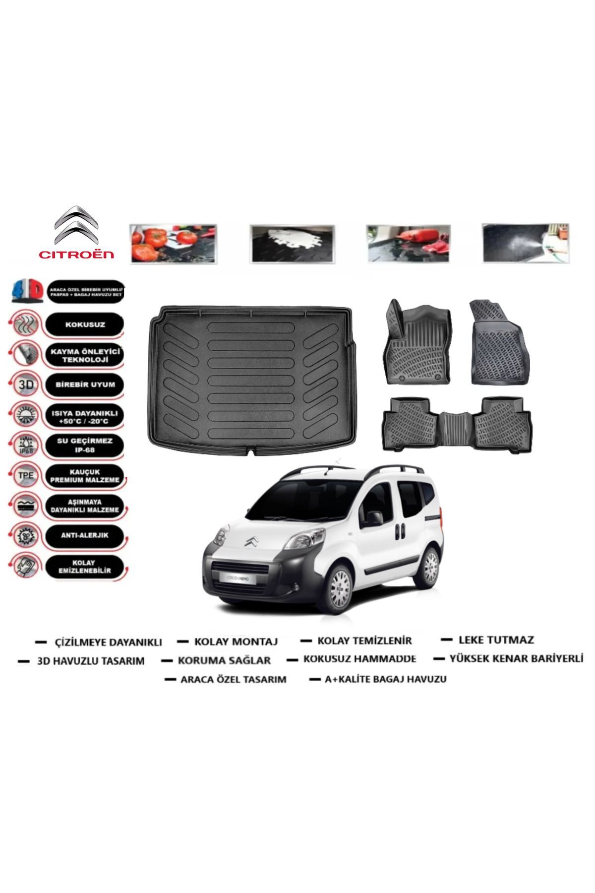 Citroen Nemo 2025 Model Bagaj Havuzu Araca Özel Paspas Takımı Prrox