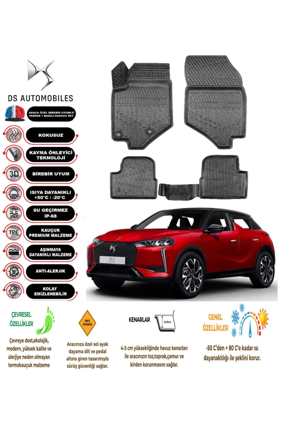 DS DS3 Crossback 2024 Model 4D Araca Özel Havuzlu Paspas Takımı