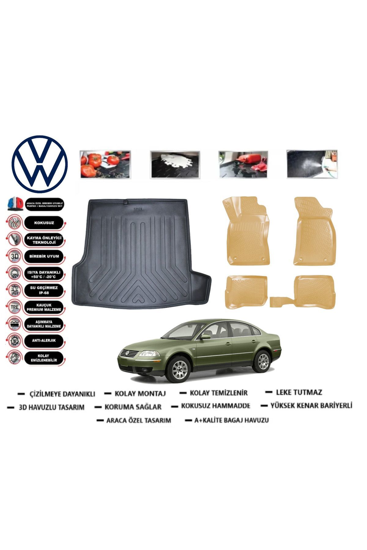 Volkswagen Passat B5 1998 Model Bagaj Havuzu(paspası)+Araca Özel Bej Paspas Takımı Flex