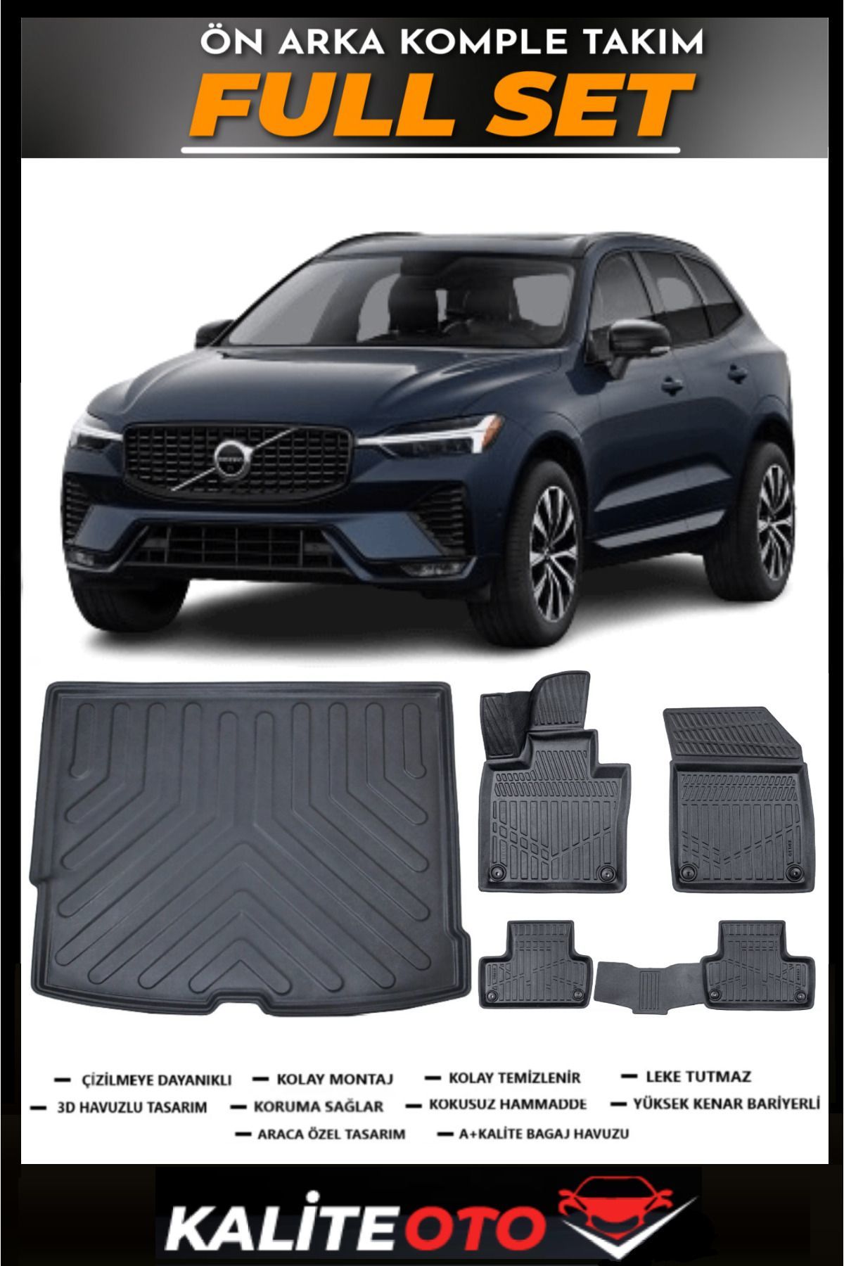 Volvo XC60 Bagaj Havuzu+4.5D Havuzlu Paspas Seti 2022 Model