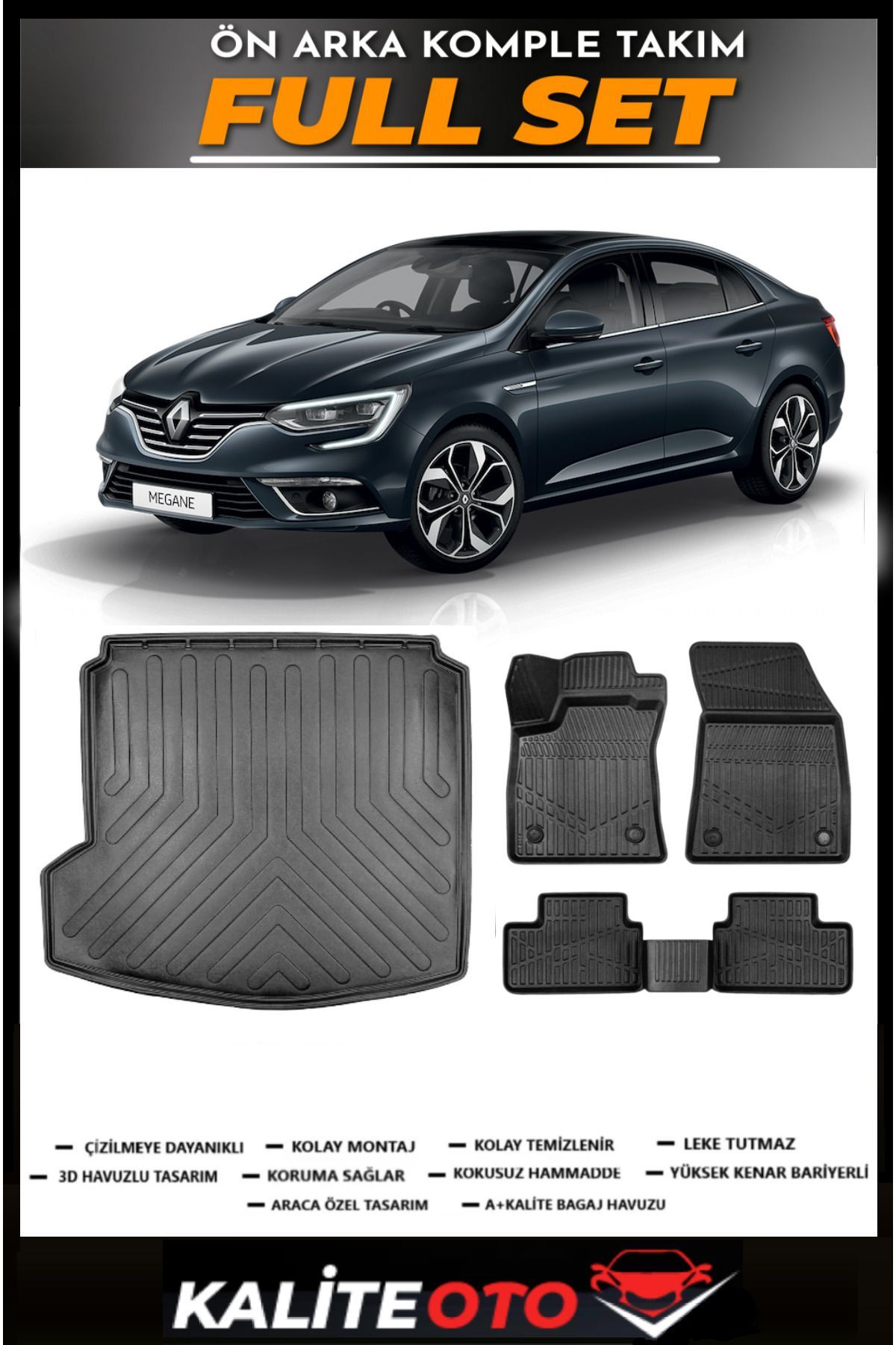 Renault Megane 4 Sol Kulak Bagaj Havuzu+4.5D Havuzlu Paspas Seti 2018 Model