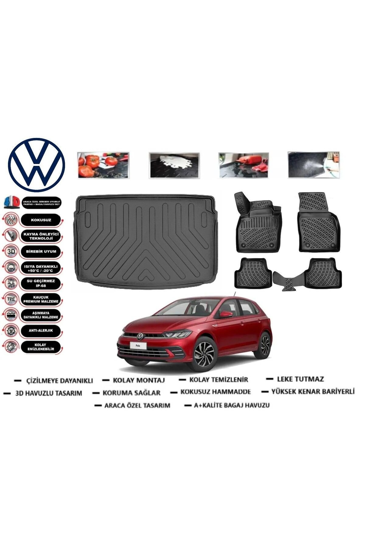 Volkswagen Polo 2023 Model Üst Bagaj Havuzu Araca Özel Paspas Takımı Prrox