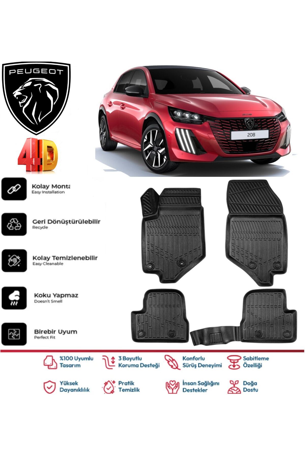 Peugeot 208 2022 Model 4D Havuzlu Paspas