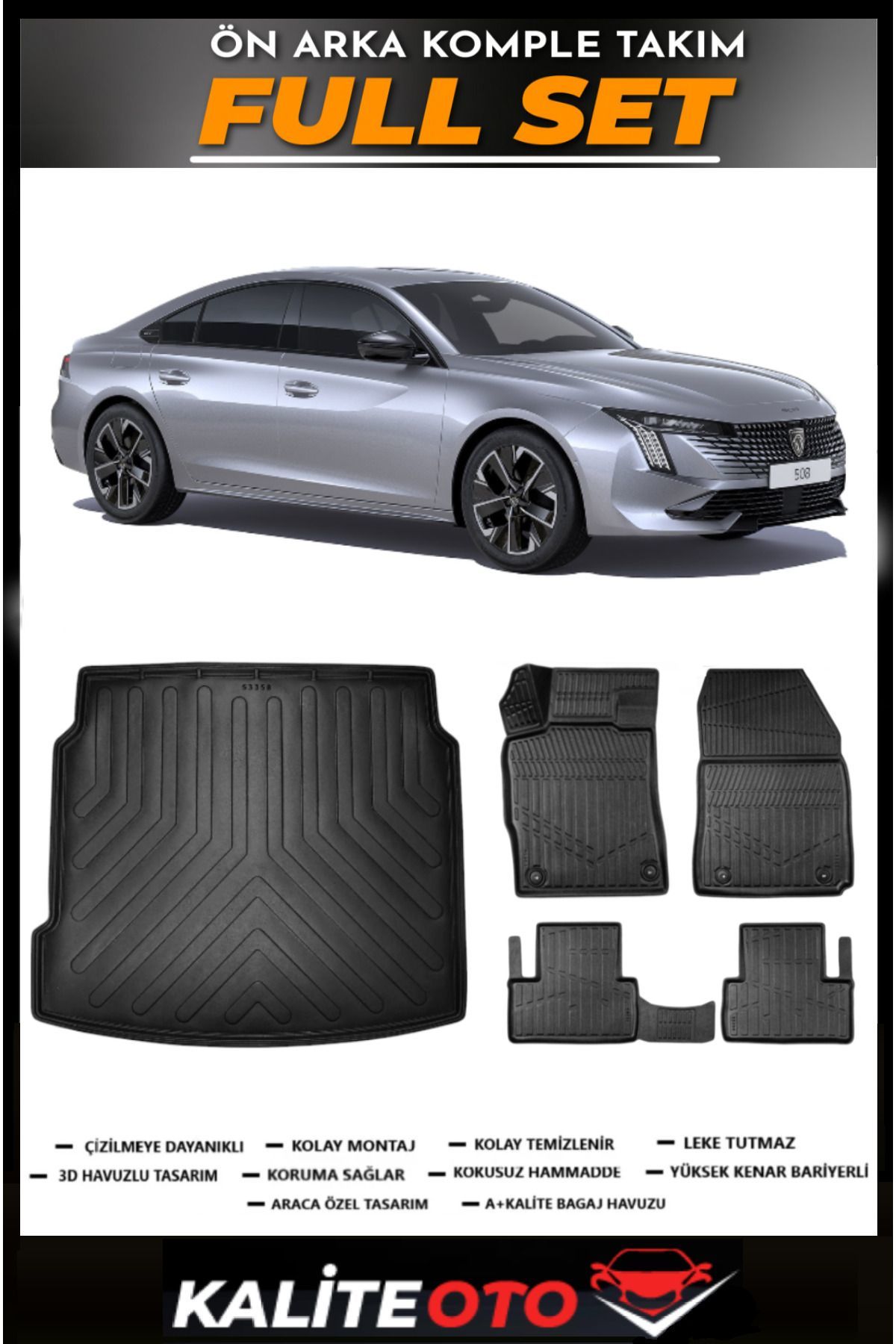 Peugeot 508 Bagaj Havuzu+4.5D Havuzlu Paspas Seti 2019 Model