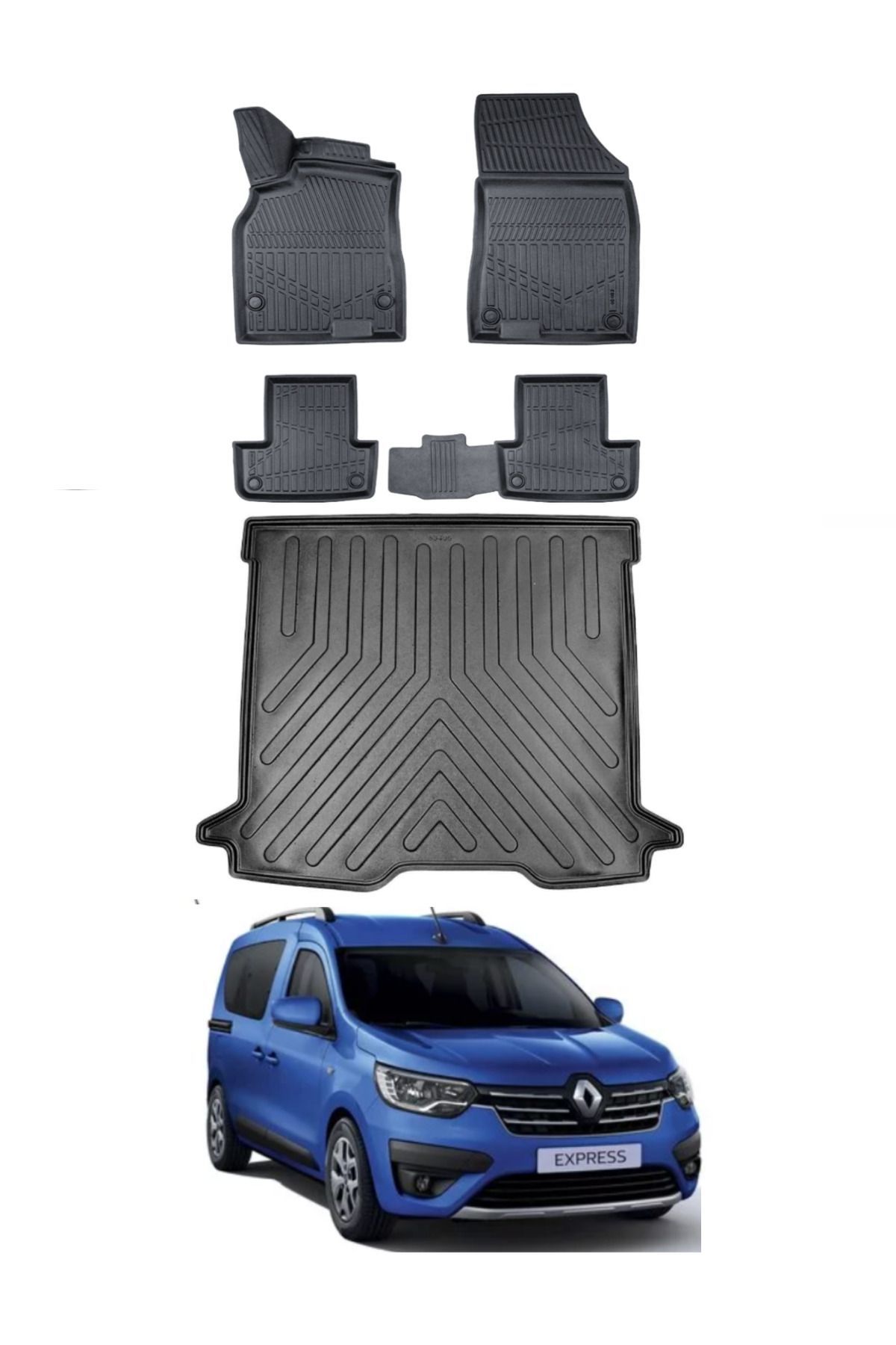 Renault Express 2023 Model Bagaj Havuzu Araca Özel Siyah Paspas Takımı