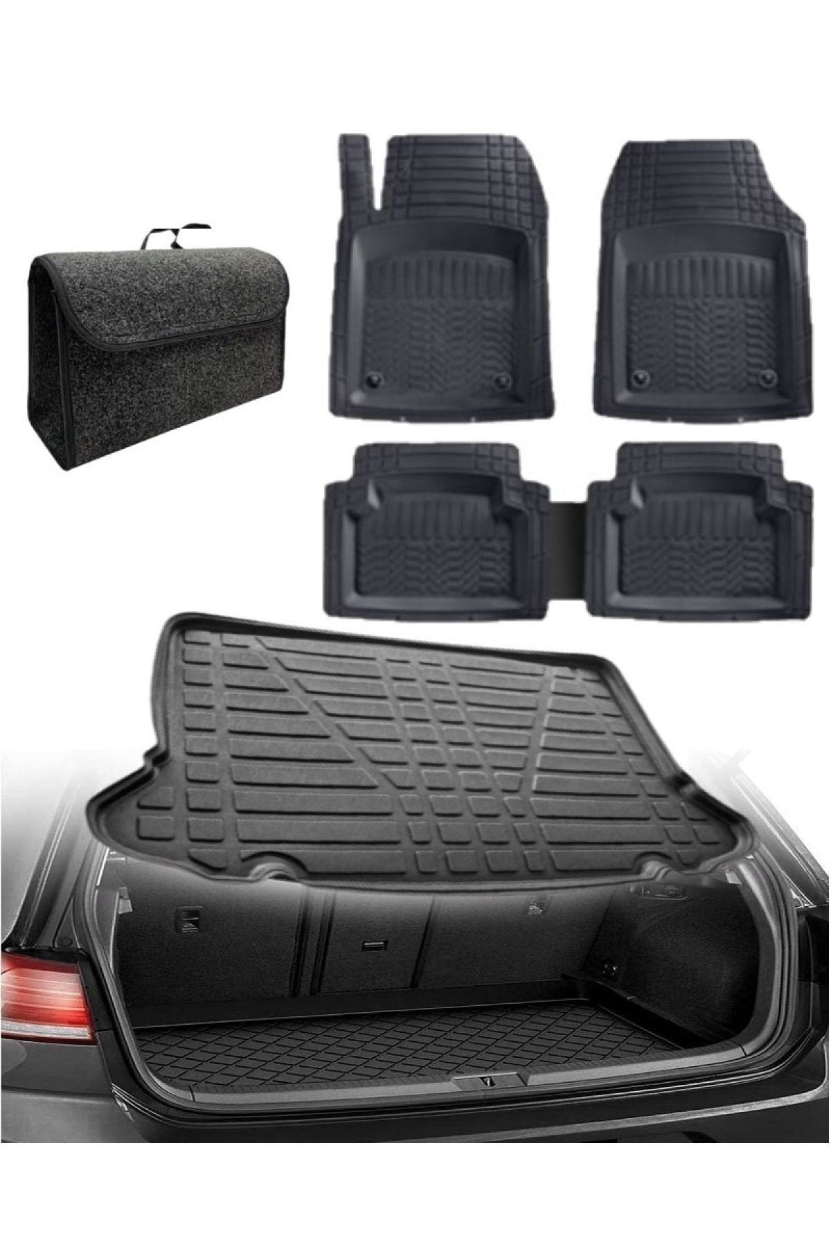 Volkswagen Jetta 2011 Sonrası (cepli) Uyumlu Kokusuz 3d Bagaj Havuzu+3d Prof Siyah Havuzlu Paspas