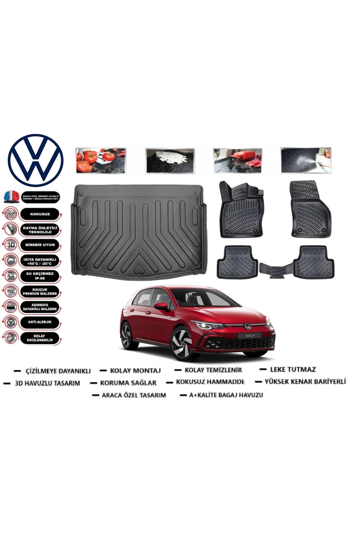 Volkswagen Golf 8 2021 Model Alt Bagaj Havuzu Araca Özel Paspas Takımı Prrox