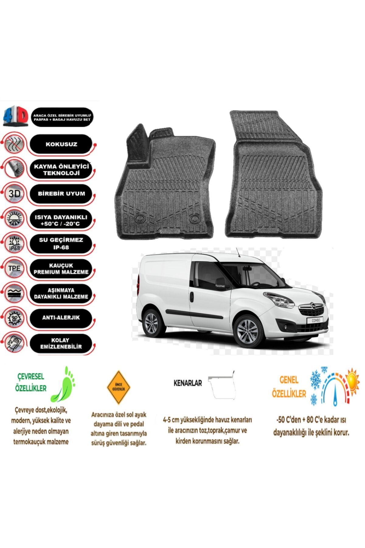 Opel Combo 2016 Model PANELVAN 4D Havuzlu Paspas (2 parça)