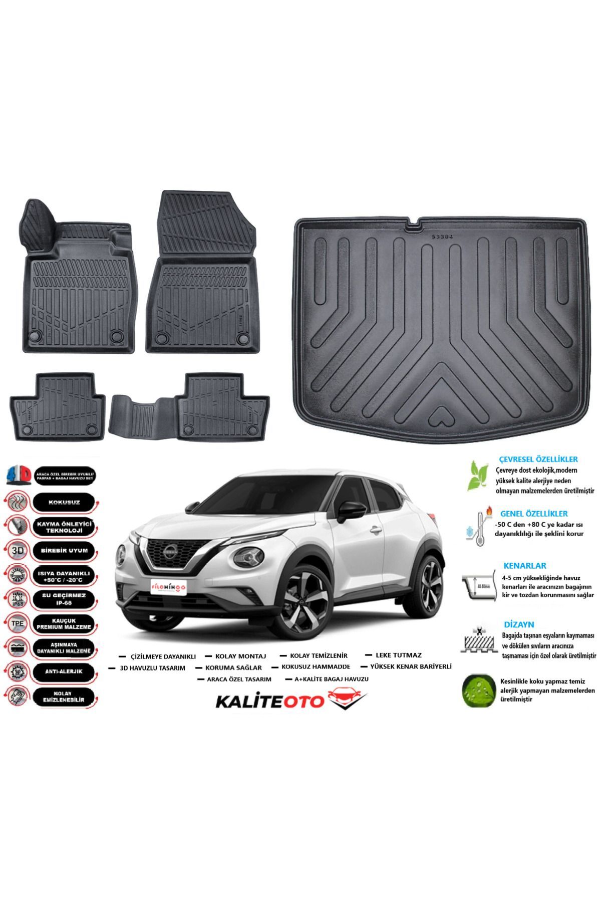 Nisan Juke 2023 Model Alt Esnek Bagaj Havuzu Araca Özel Siyah Paspas Takımı