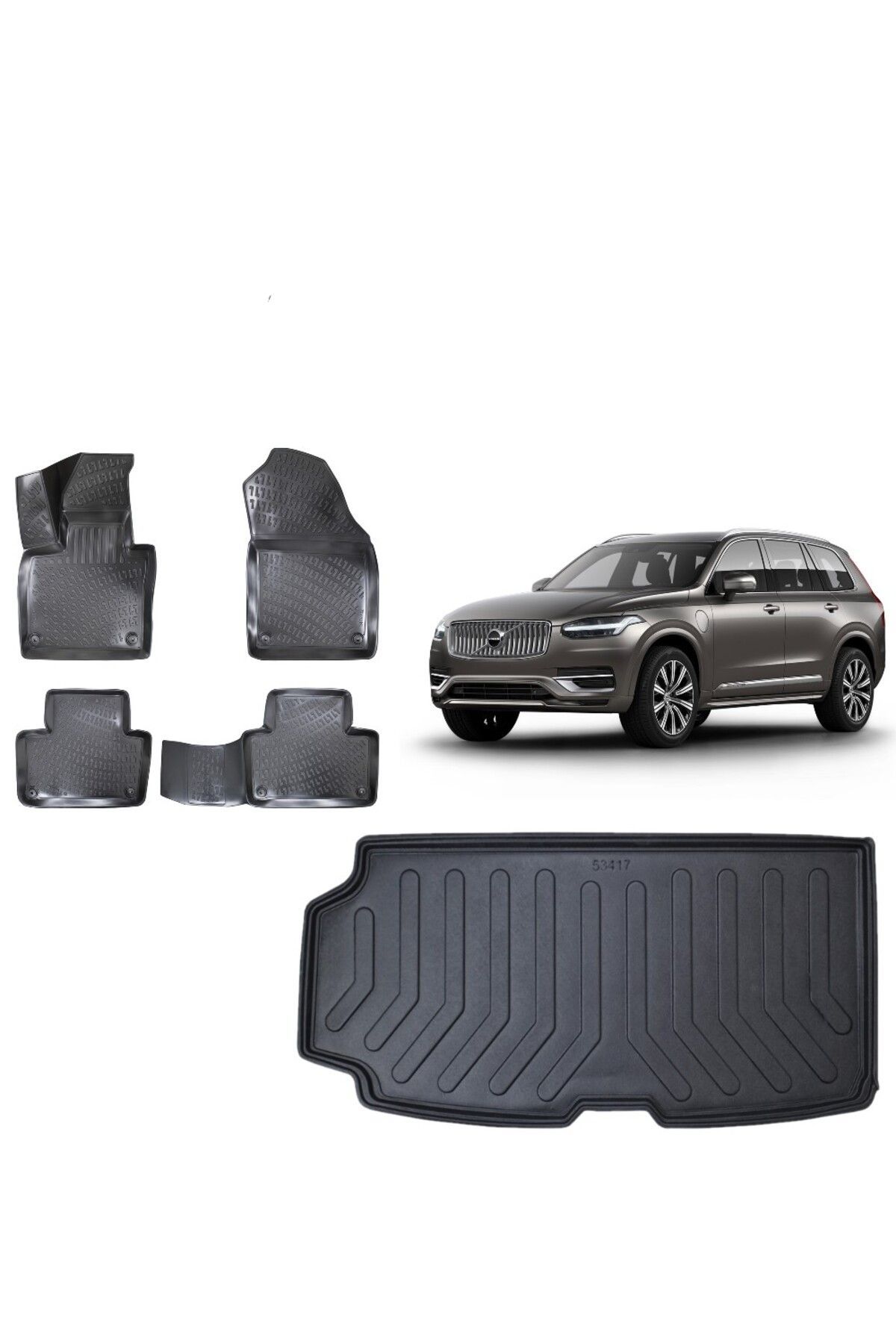 Volvo XC90 2022 Model 7 Koltuk 3D Bagaj Havuzu+3D Havuzlu Araca Özel Paspas Takımı