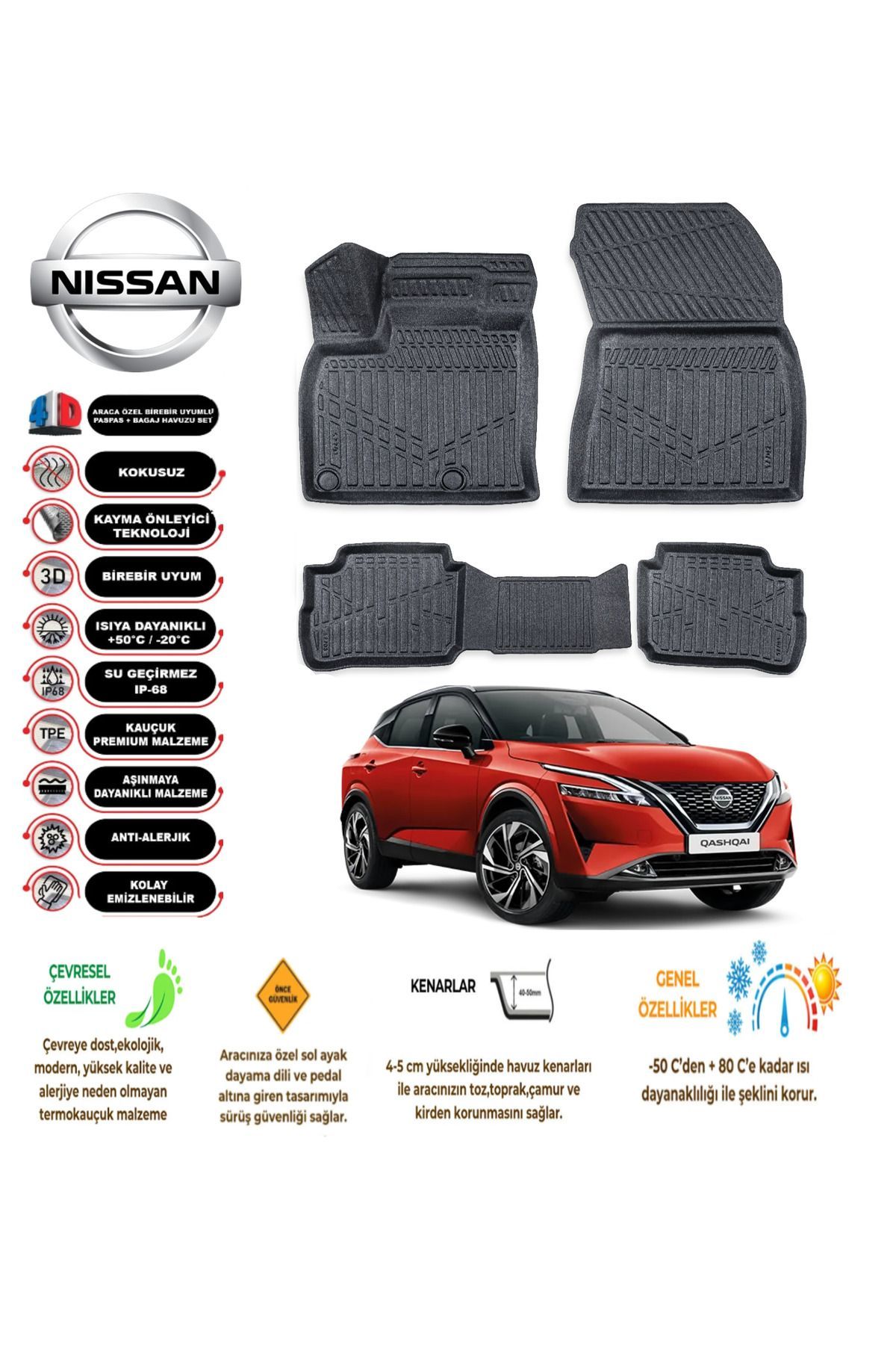 Nissan Qashqaı E Power 2022 Sonrası 4D Araca Özel Havuzlu Kokusuz Paspas Takımıı