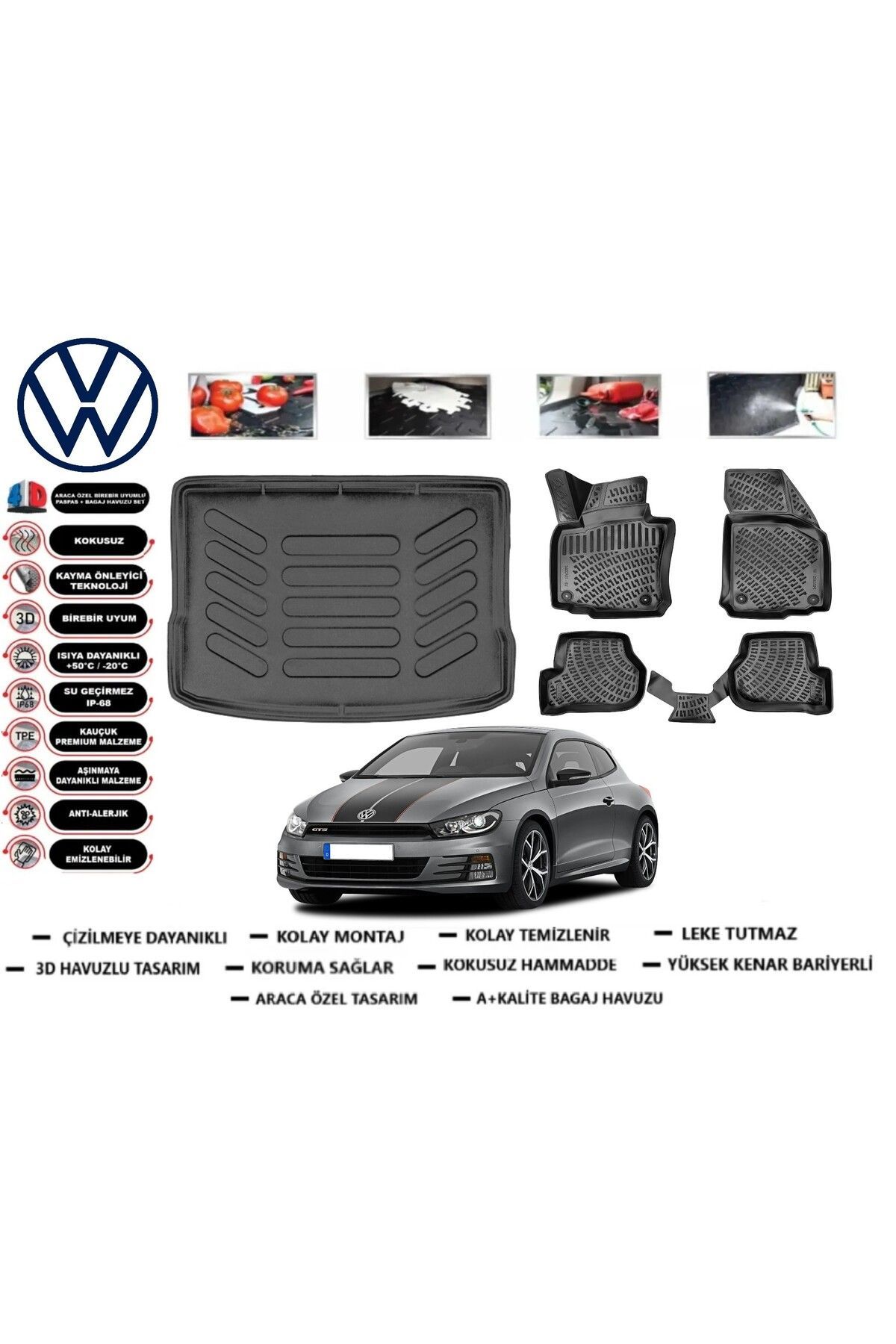 Volkswagen Scirocco 2009 Model Bagaj Havuzu Araca Özel Paspas Takımı Prrox