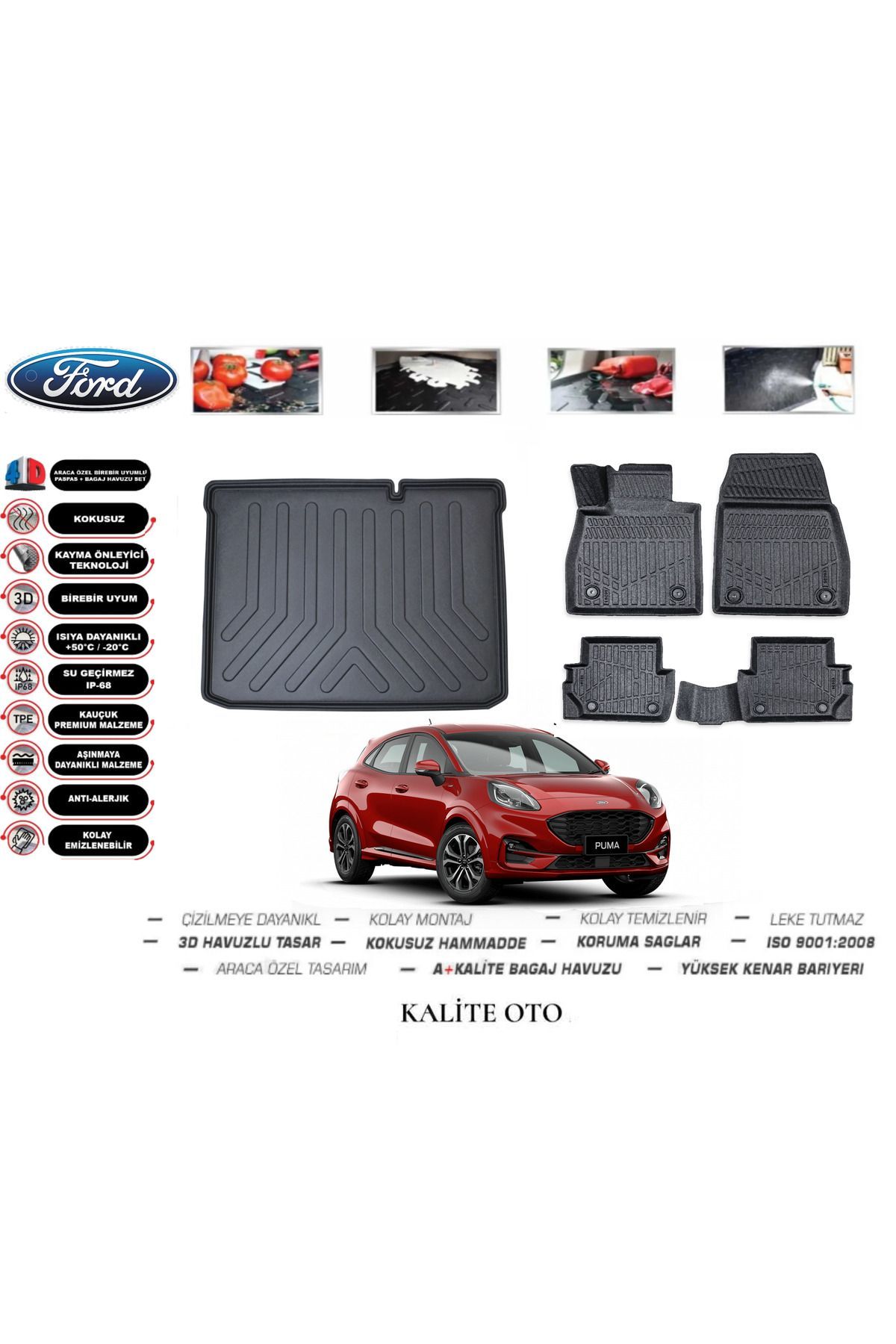 Ford Puma 2020 Uyumlu Ve Sonrası 3D Bagaj Havuzu+4D Havuzlu Paspas Setiii