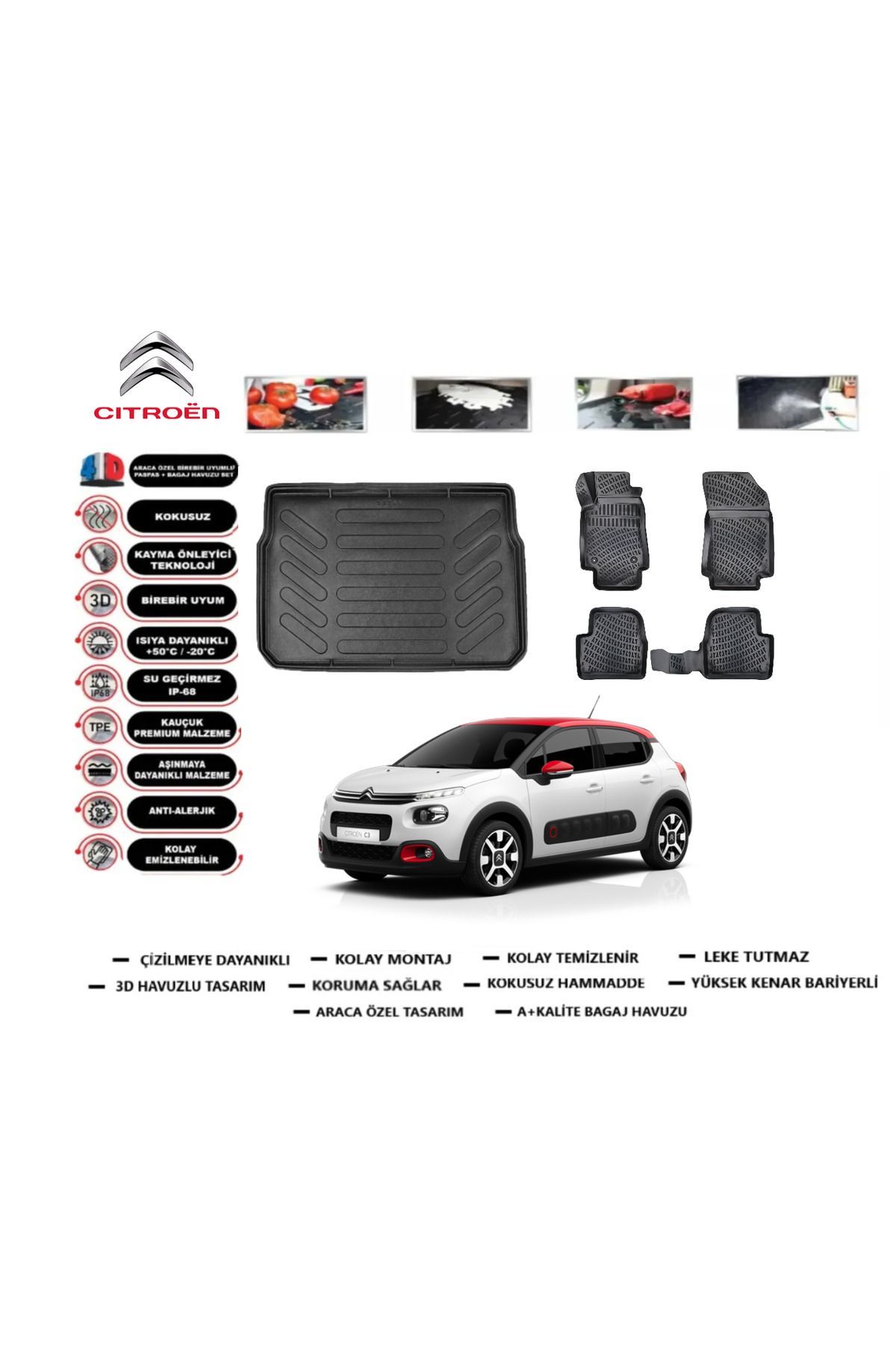 Citroen C3 2022 Model Bagaj Havuzu Araca Özel Paspas Takımı Prrox