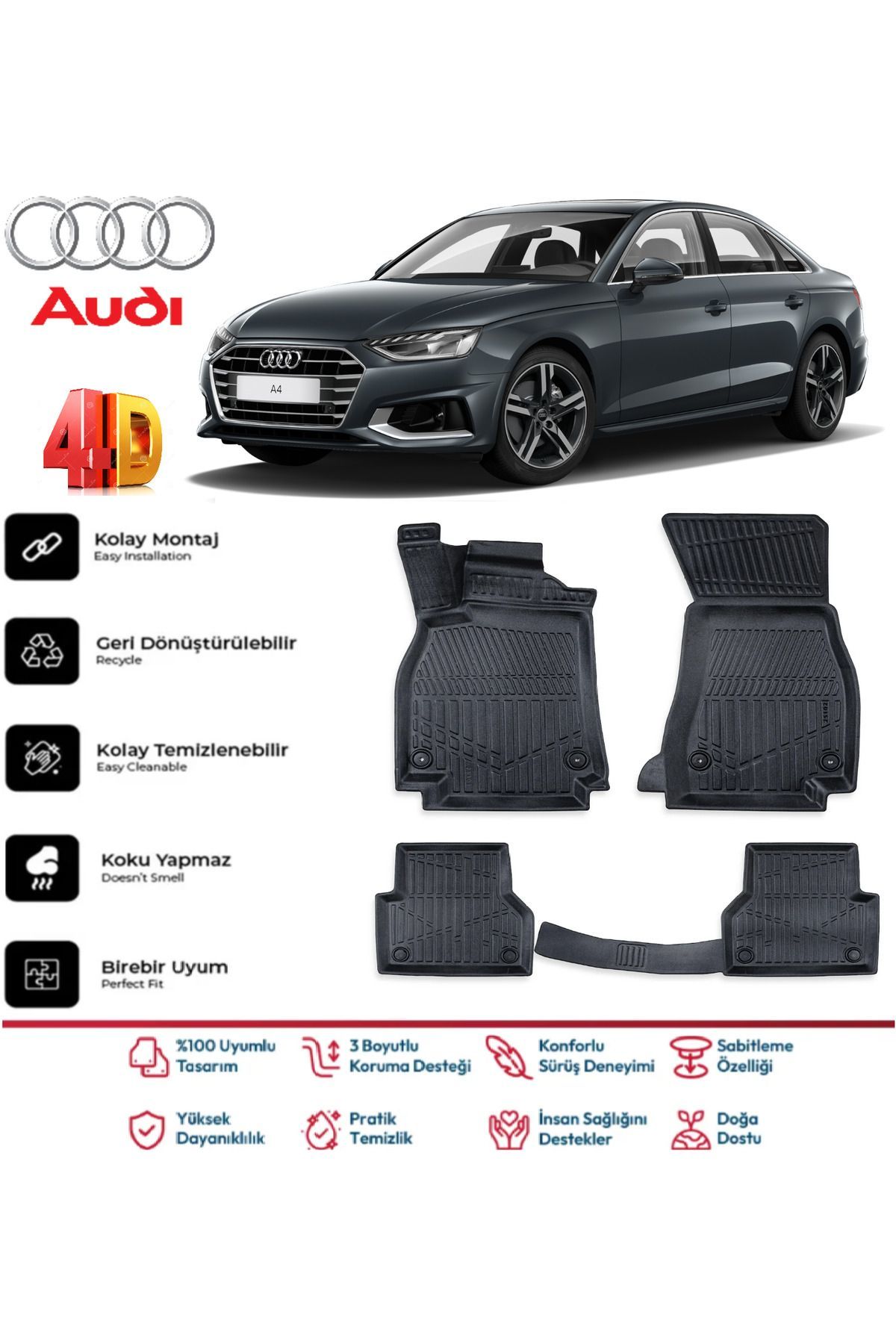 Audi A4 2018 Model 4D Havuzlu Paspas