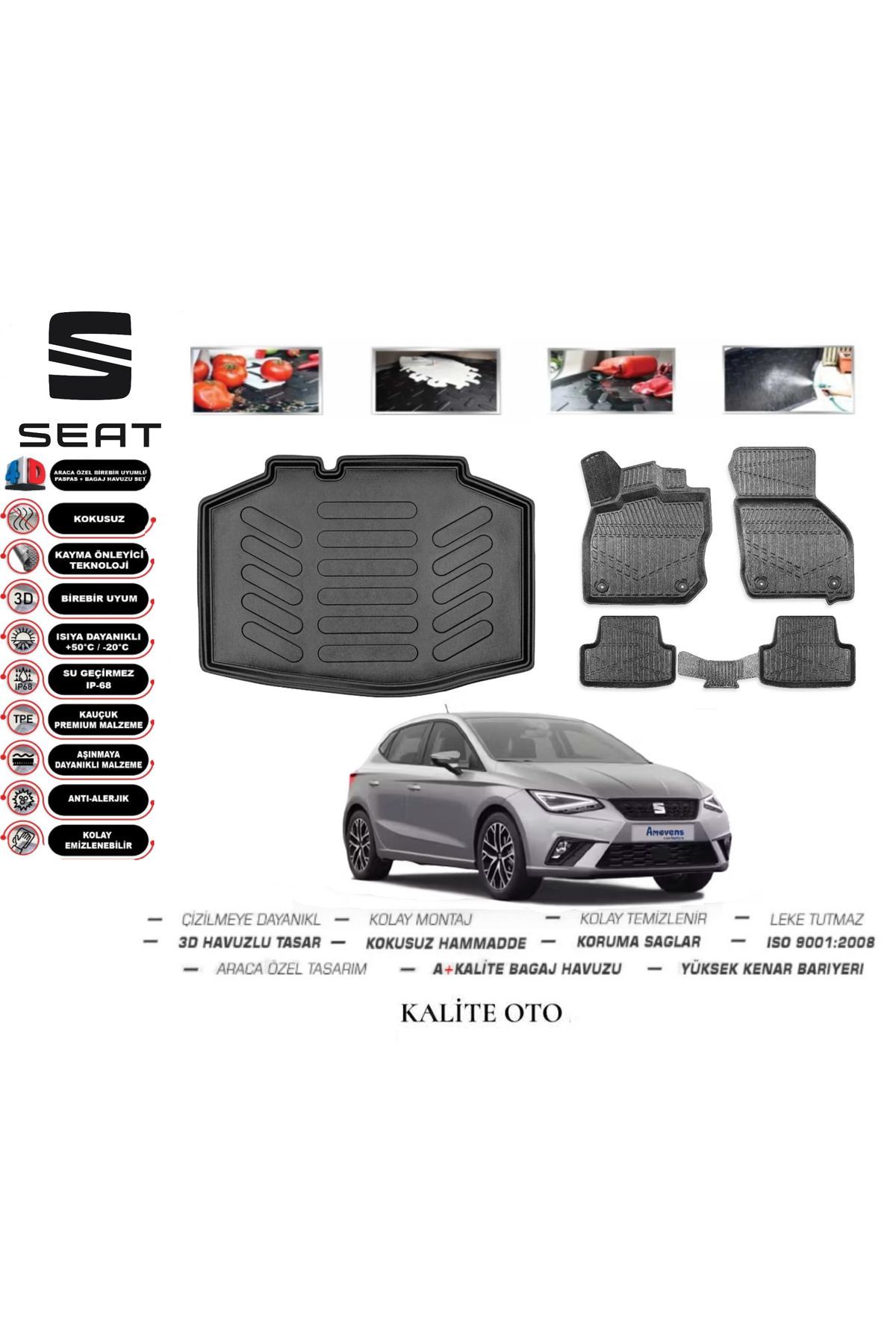 Seat İbiza 2022 Ve Sonrası 3D Bagaj Havuzu+4D Havuzlu Paspas Seti