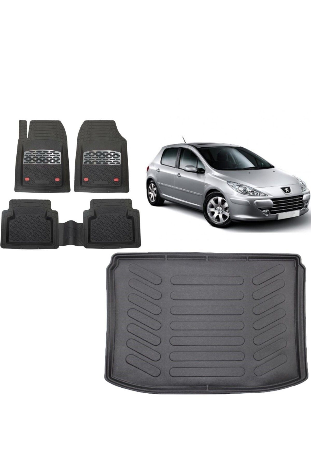 Peugeot 307 HB 2006 Model 3D Bagaj Havuzu+3D Havuzlu Safir Gri Kromlu Paspas