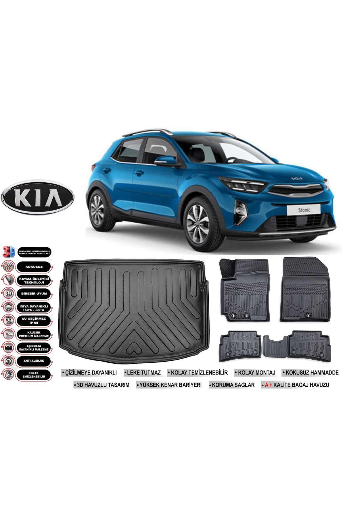 Kia Stonic 2023 Model Bagaj Havuzu Araca Özel Siyah Havuzlu Paspas Takımı Sett