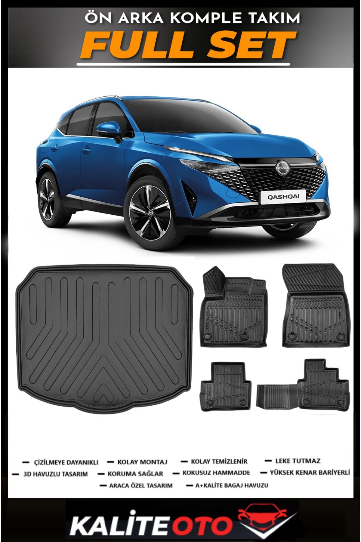 Nissan Qashqai E-Power Alt Bagaj Havuzu+4.5D Havuzlu Paspas Seti 2023 Model
