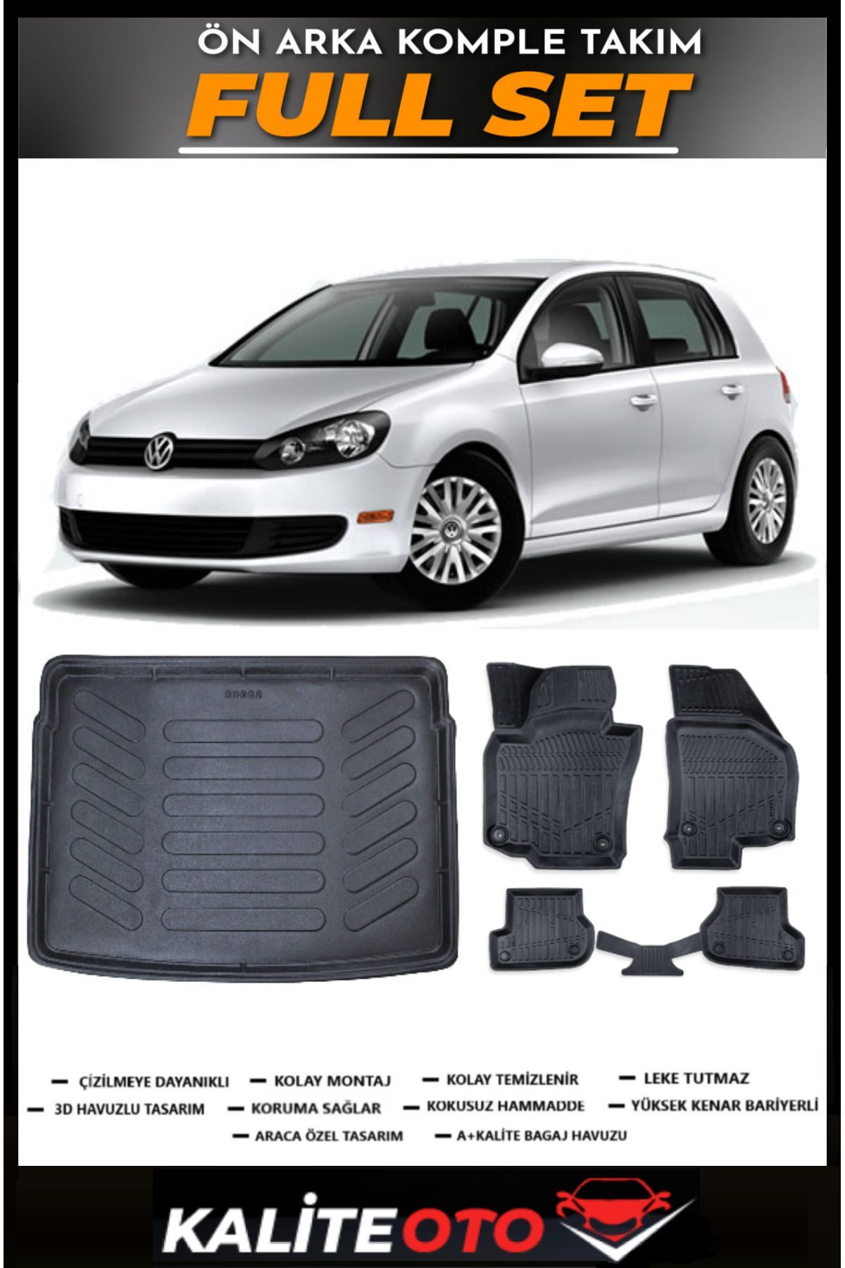 Volkswagen Golf 6 Bagaj Havuzu+4.5D Havuzlu Paspas Seti 2010 Model