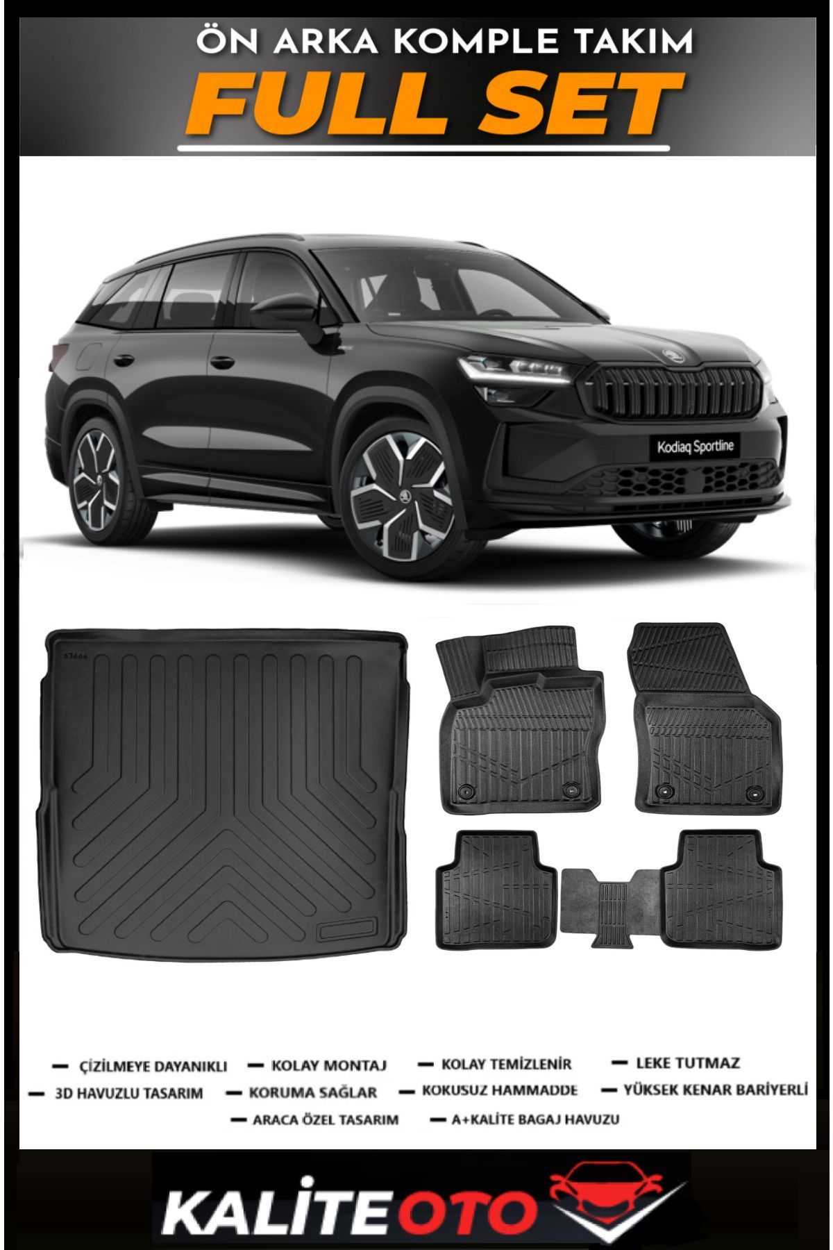 Skoda Kodiaq Bagaj Havuzu+4.5D Havuzlu Paspas Seti 2024 Model