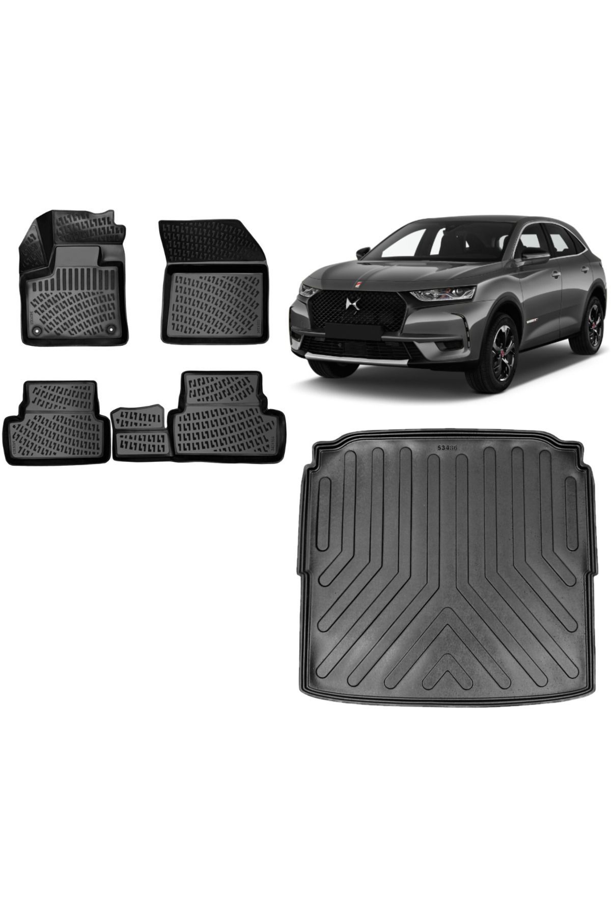 DS 7 Crossback 2018 Model Alt 3D Bagaj Havuzu+3D Havuzlu Araca Özel Paspas Takımı