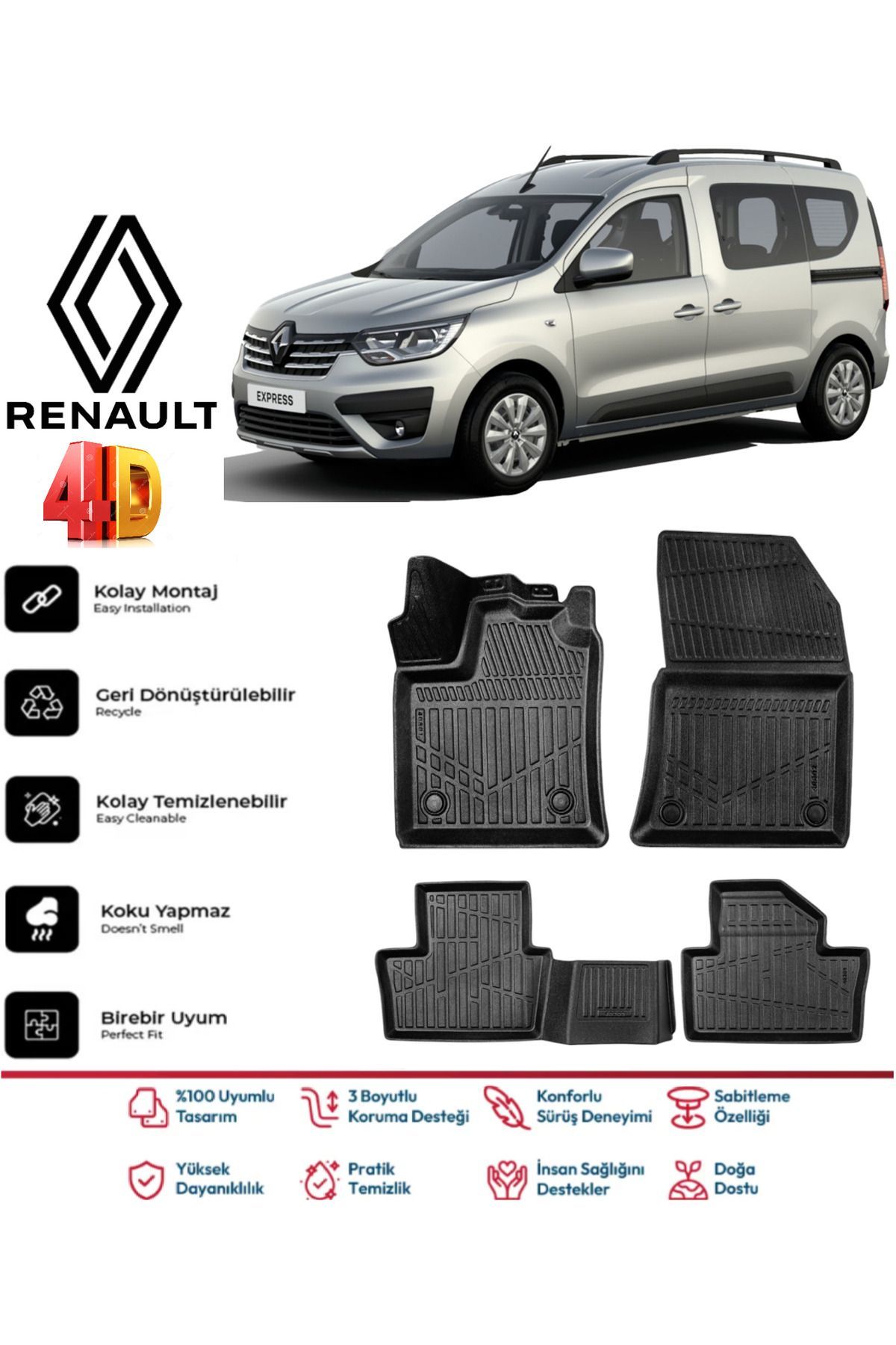 Renault Express 2021 Model 4D Havuzlu Paspas