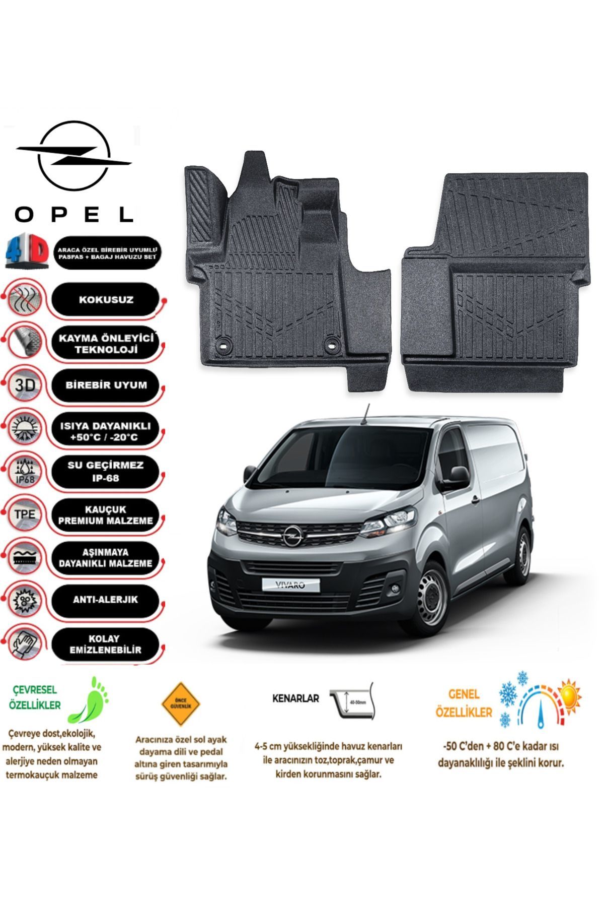 Opel Vivaro Panelvan 2024 Model 4D Araca Özel Havuzlu Paspas Takımı