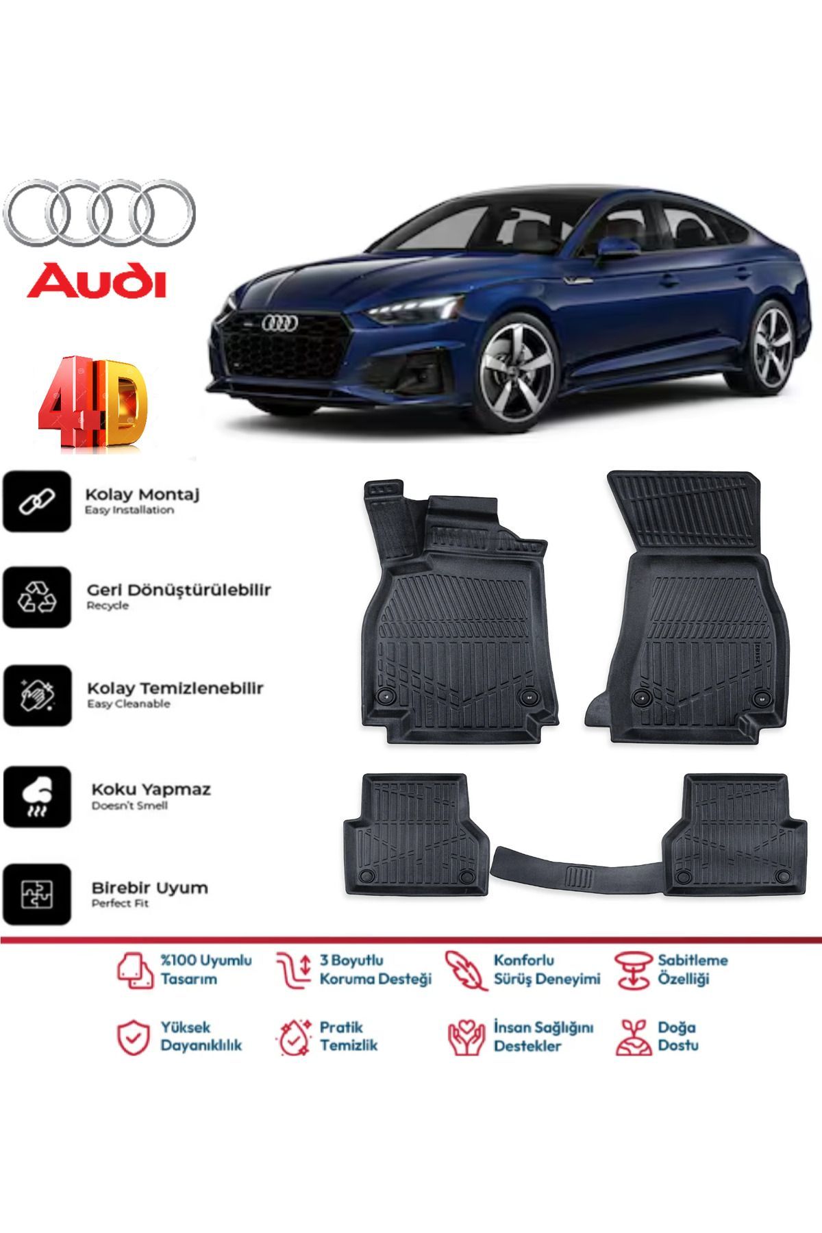 Audi A5 2016 Model 4D Havuzlu Paspas