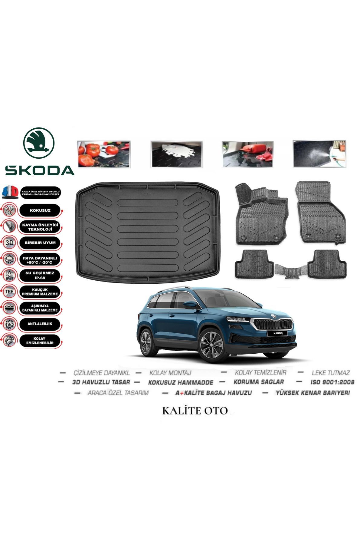 Skoda Karoq 2017 Ve Sonrası 3D Bagaj Havuzu+4D Havuzlu Paspas Seti