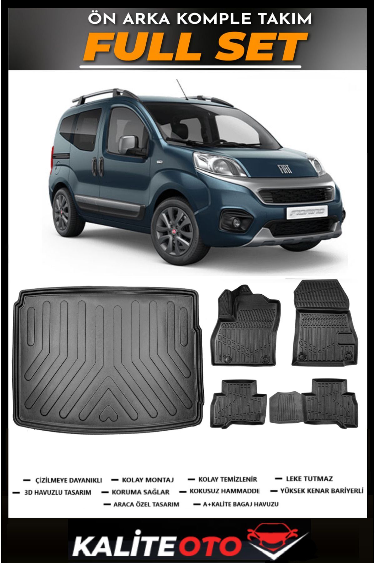 Fiat Fiorino Bagaj Havuzu+4.5D Havuzlu Paspas Seti 2023 Model