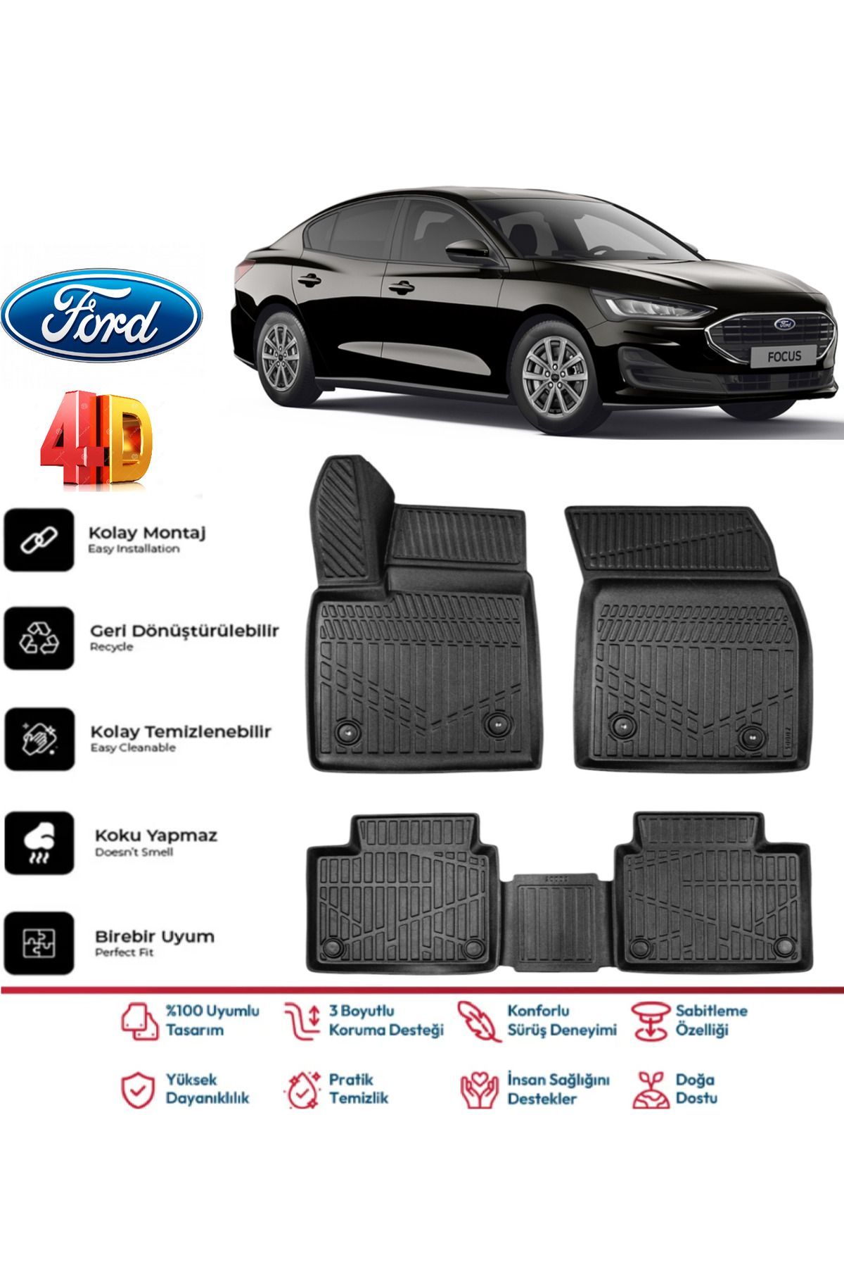 Ford Focus 5 2019 Model 4D Havuzlu Paspas